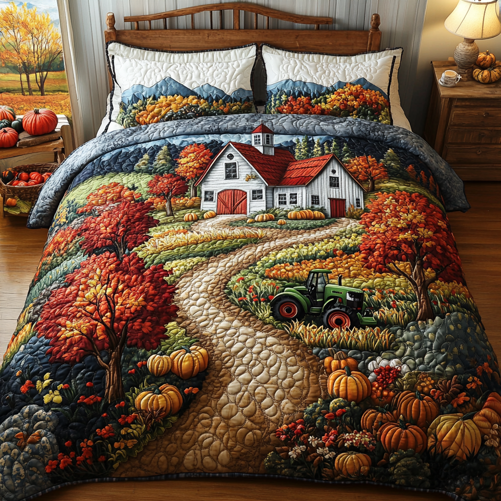 Harvest Road Quilted Bedding Set Aesthetic Room Decor Autumn Themed Gifts