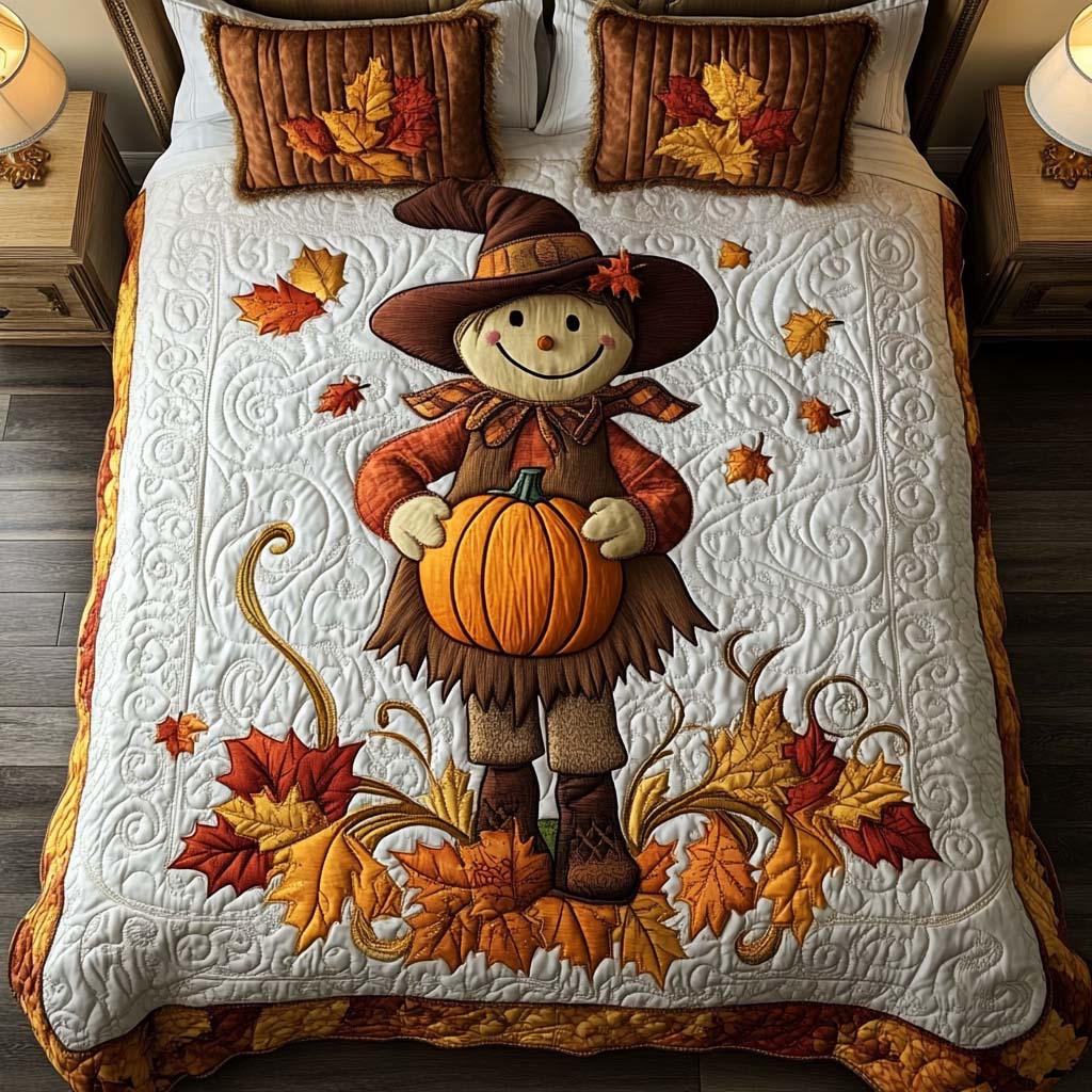 Harvest Scarecrow Joy Quilted Bedding Set Bed Room Decoration Cute Fall Gifts For Girlfriend