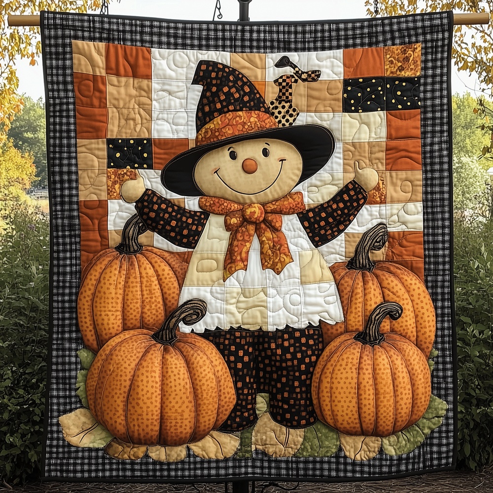 Harvest Scarecrow Pumpkin Quilted Blanket Fall Halloween Patchwork Throw Best Gift For Fall Lovers