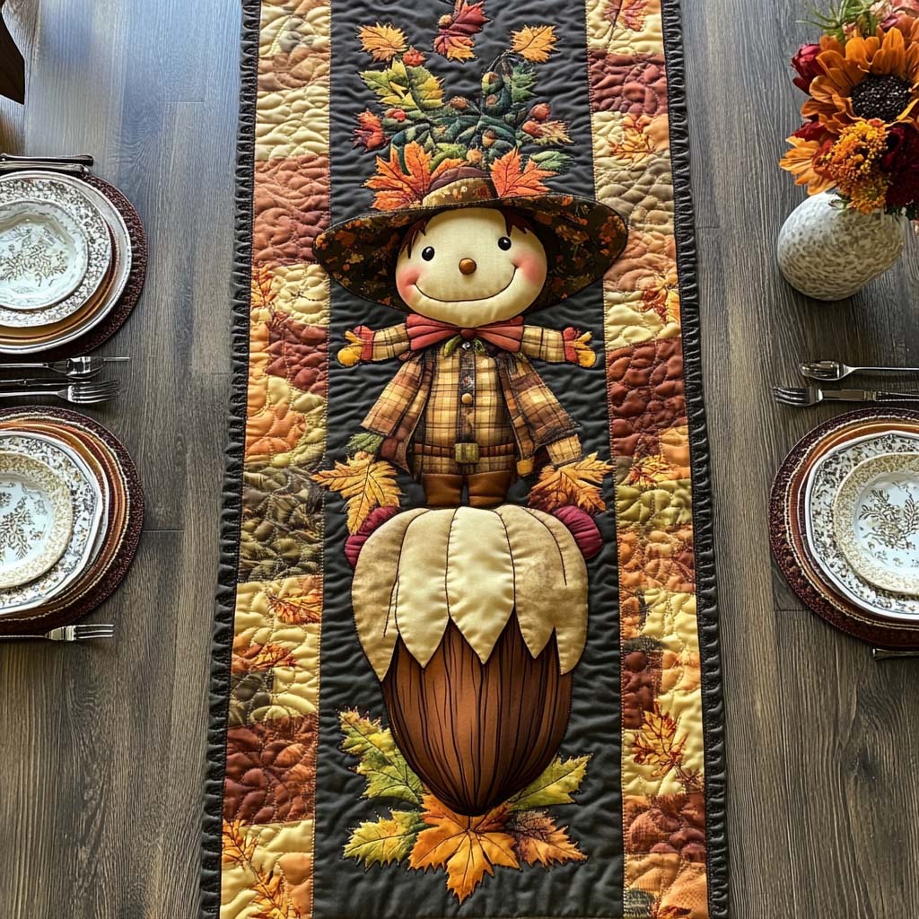Harvest Scarecrow Quilted Table Runner Fall Table Throw Unique Gifts For Family