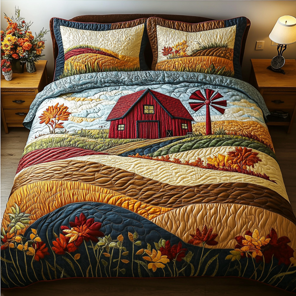 Harvest Scene Quilted Bedding Set Farm Bedroom Ideas Gifts For My Mother In Law