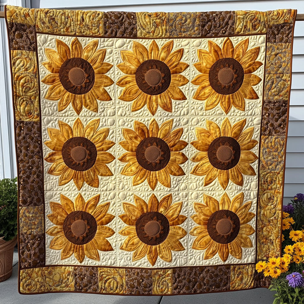 Harvest Smile Quilted Blanket Cute Throw Blanket Sunflower Theme Gifts