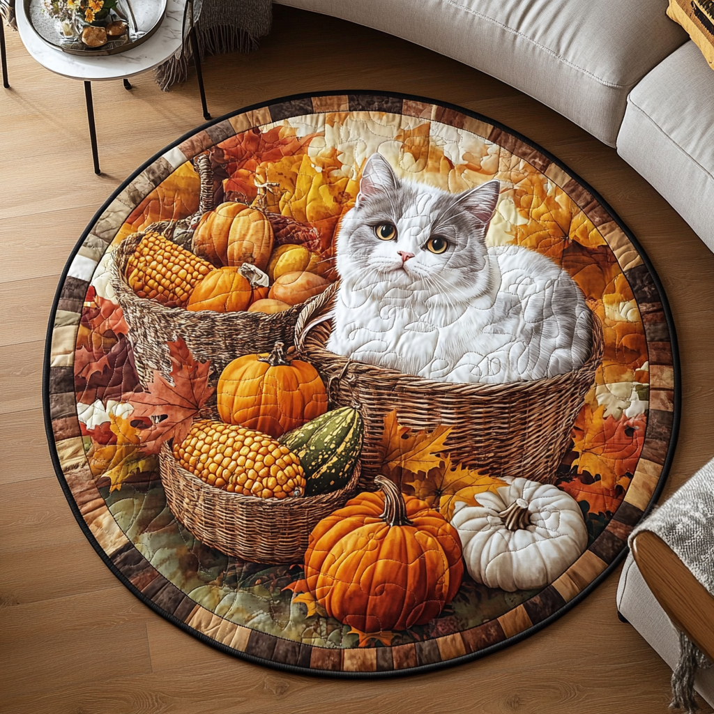 Harvest Snooze Quilted Round Mat Entryway Rug Ideas Cat Xmas Presentscat Themed Christmas Gifts
