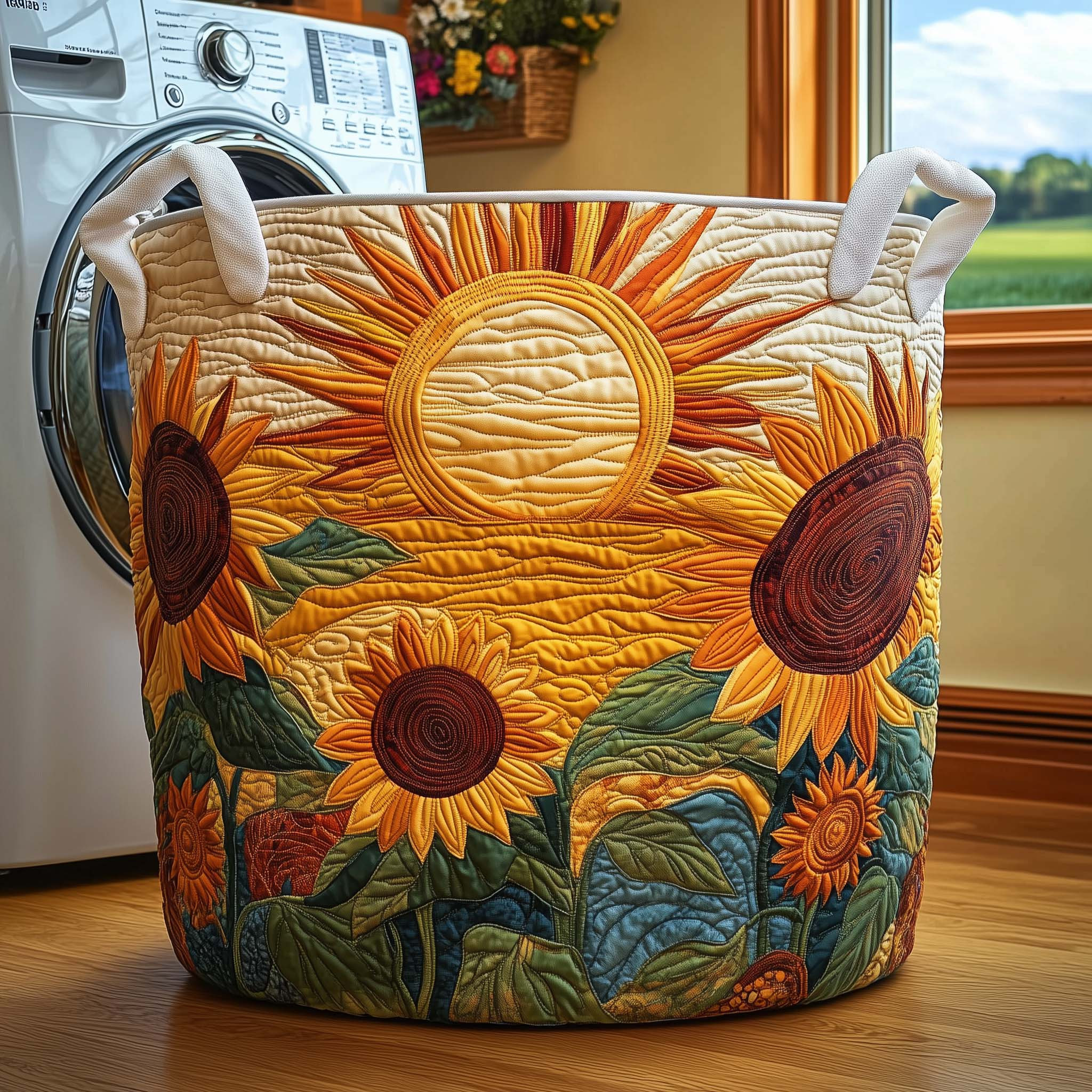 Harvest Sunflowers Quilted Laundry Basket Flower Graphic Cozy Home Decor Sunflower Gift Ideas