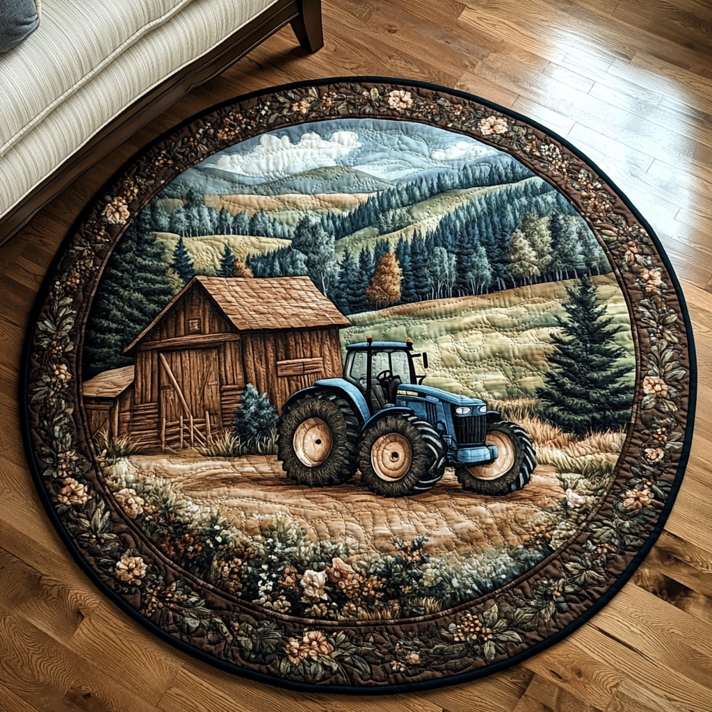 Harvest Tractor Quilted Round Mat Front Door Entryway Ideas Farmer Present Ideas