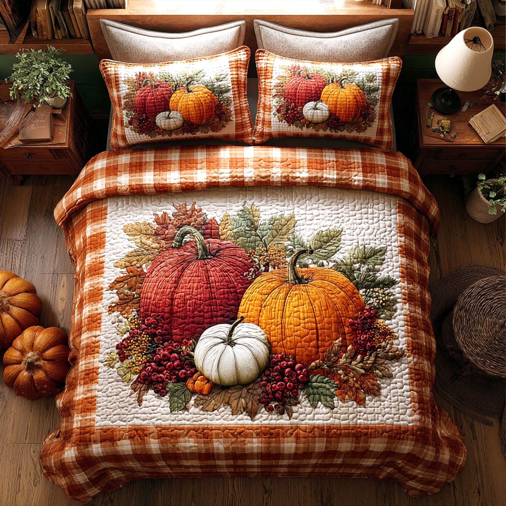 Harvest Trio Quilted Bedding Set Holiday Duvet Covers Thanksgiving Christmas Gifts