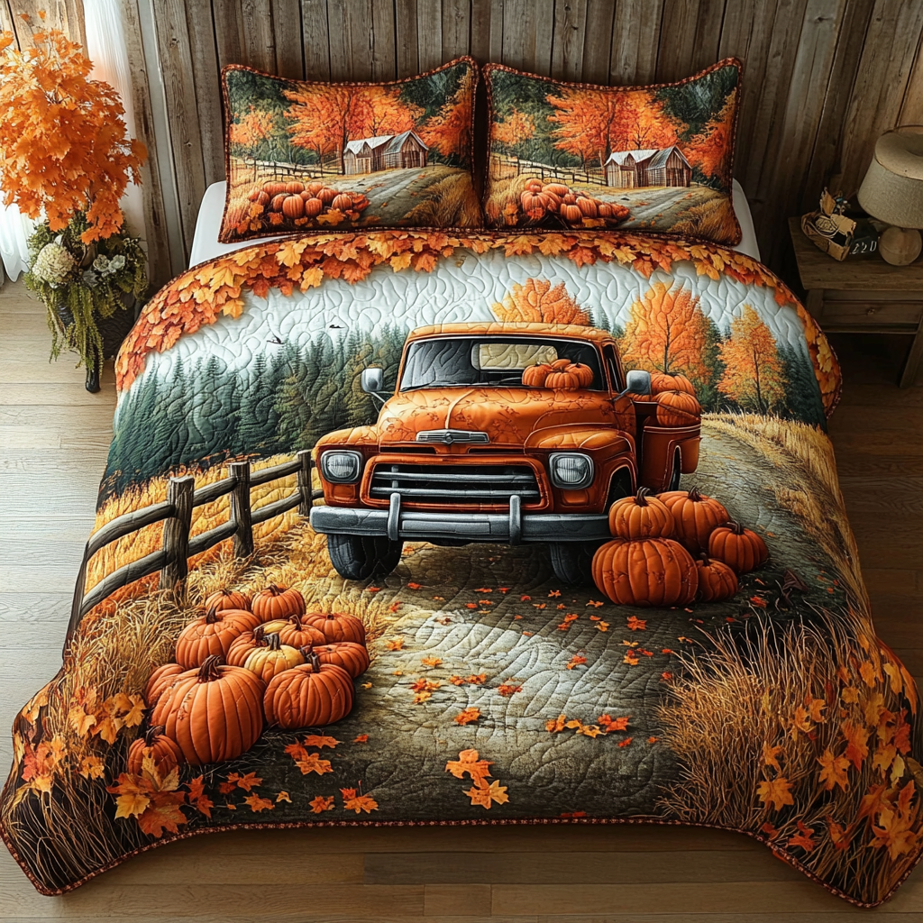 Harvest Truck Quilted Bedding Set Cute Bedroom Decor Autumn Presents