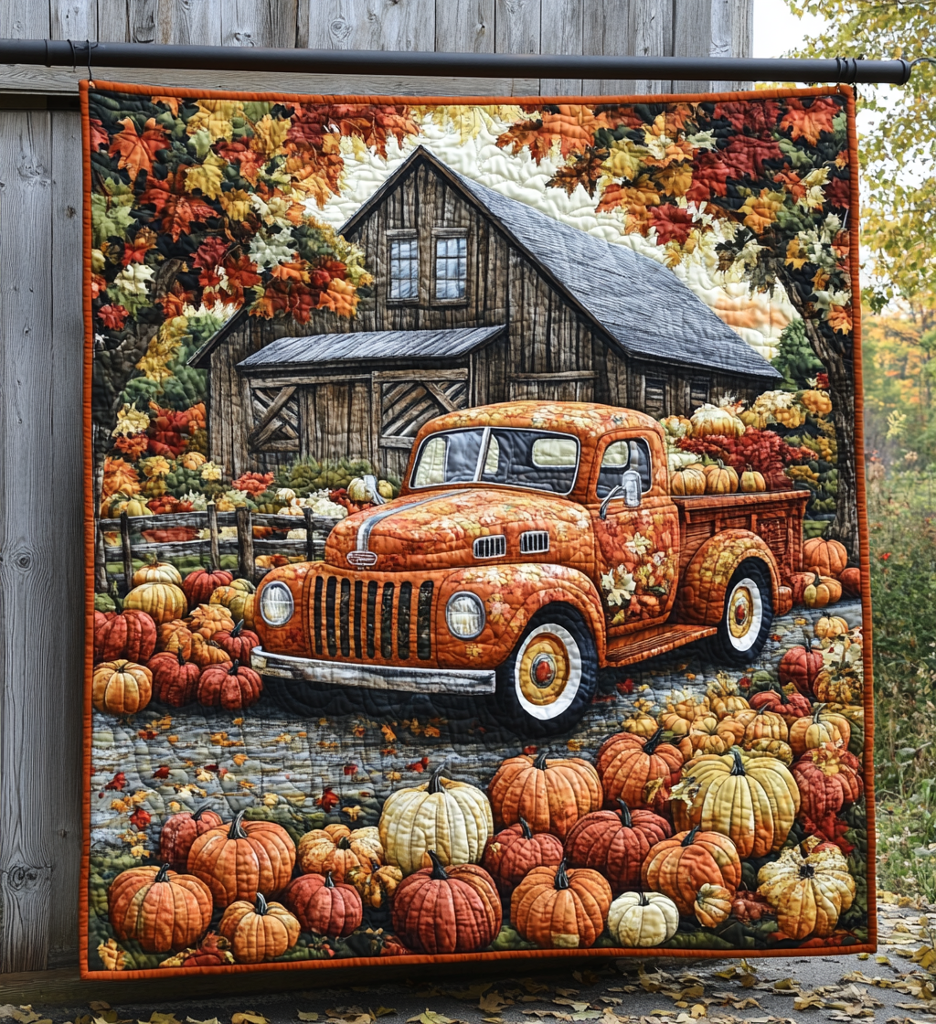 Harvest Truck Quilted Blanket Cute Christmas Blankets Gift For Best Friend