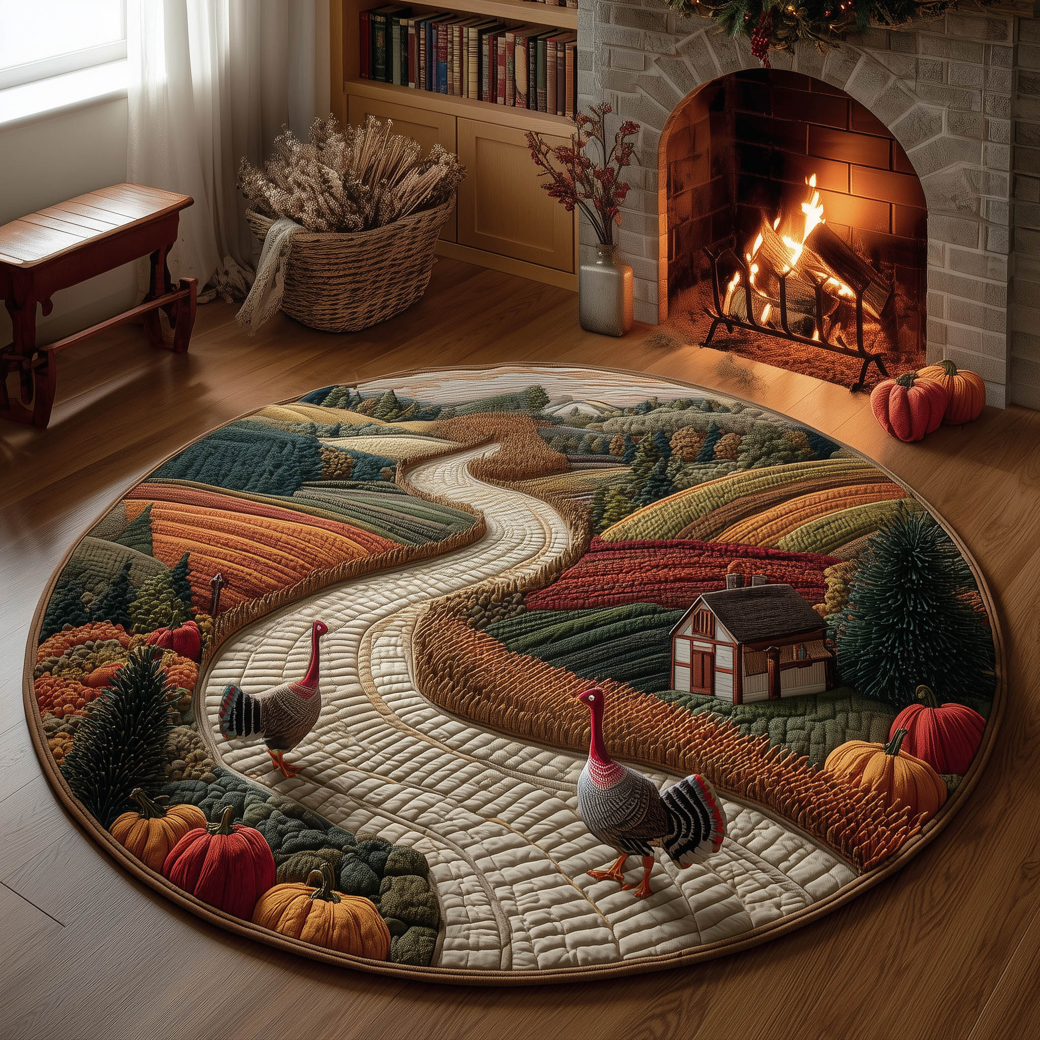Harvest Turkey Quilted Round Mat Comfortable Quilted Round Mat for Relaxing Moments