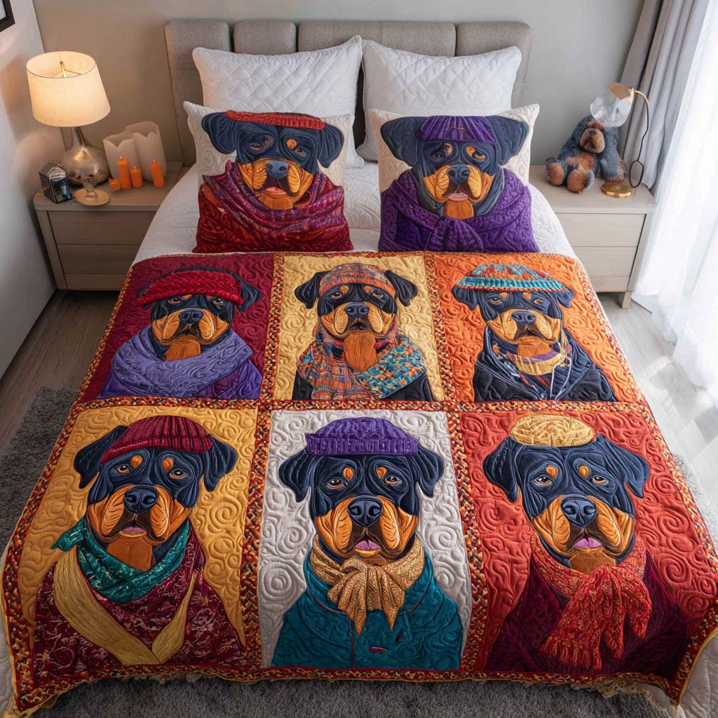 Harvest Watch Quilted Bedding Set Christmas Bed Sheets Gifts For Rottweiler Lovers