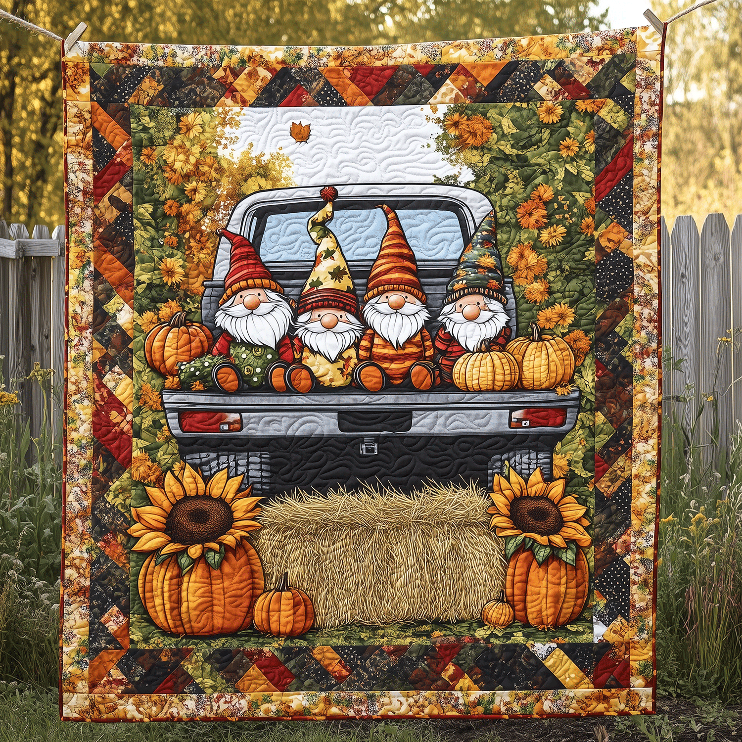 Harvesting Gnomes Quilted Blanket Cozy Fall Gift Ideas