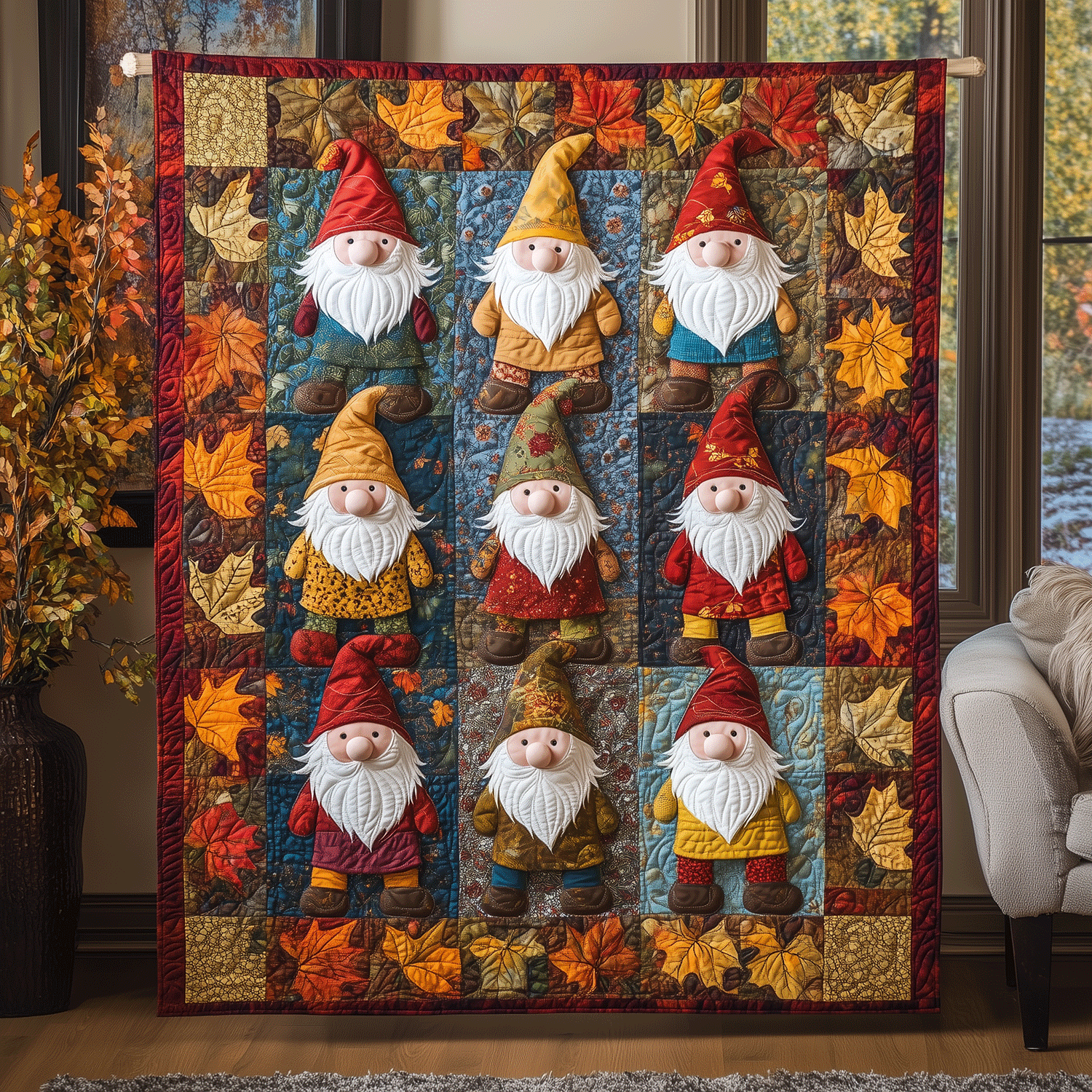 Harvesting Gnomes Quilted Blanket Cozy Fall Gift Ideas