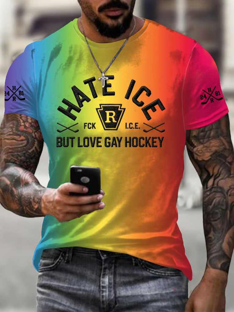 Hat Ice But Love Gay Hockey T-Shirt LGBT Pride Month Clothing Gift For Supporter