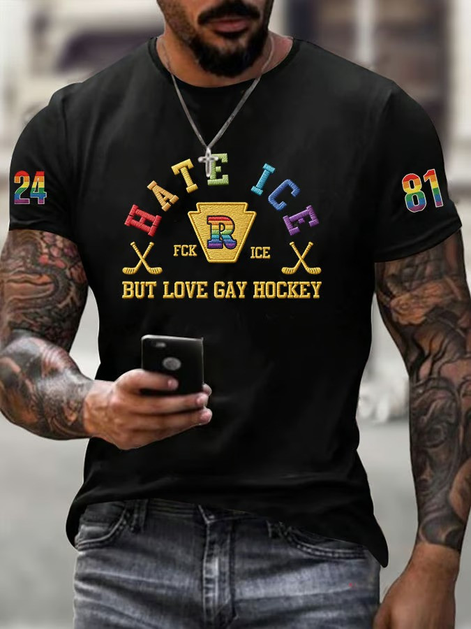 Hate Ice But Love Gay Hockey T-Shirt LGBT Pride Month Clothing Gift Ideas