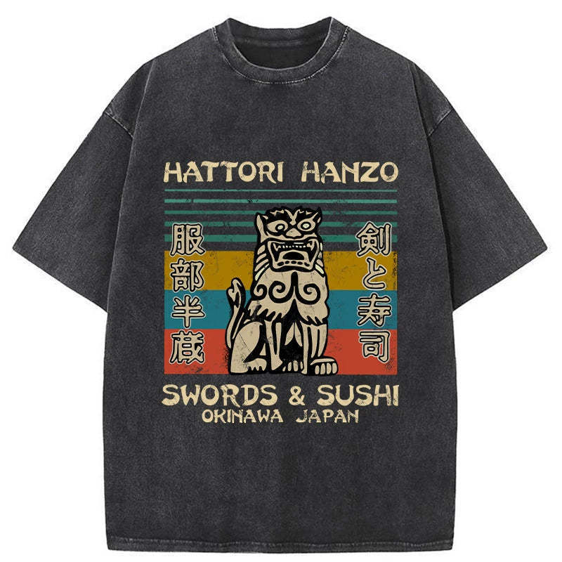 Hattori Hanzo Lion Japanese Washed T-Shirt Trendy Aesthetic Graphic Apparel Gifts For Brother