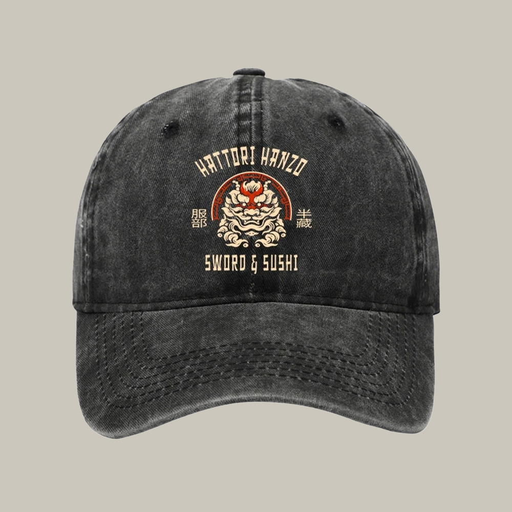 Hattori Hanzo Sword And Sushi Japanese Washed Cap Funny Ball Caps Christmas Gifts For Men