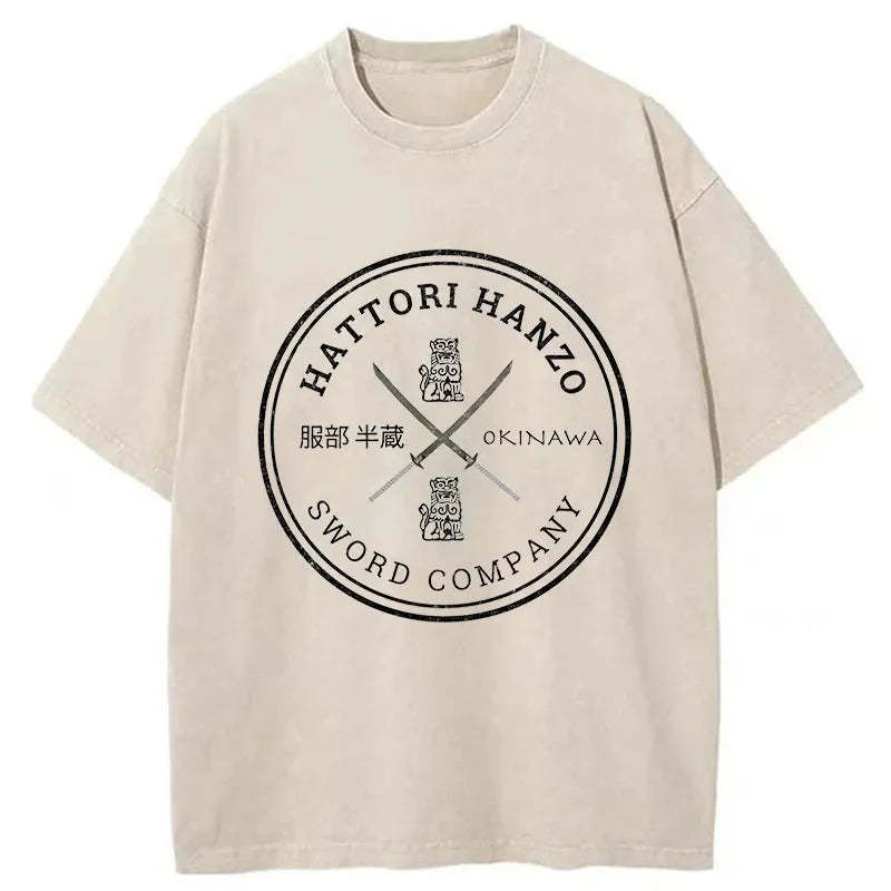 Hattori Hanzo Sword Company Washed T-Shirt Minimal Retro Graphic Clothing Gifts For Besties