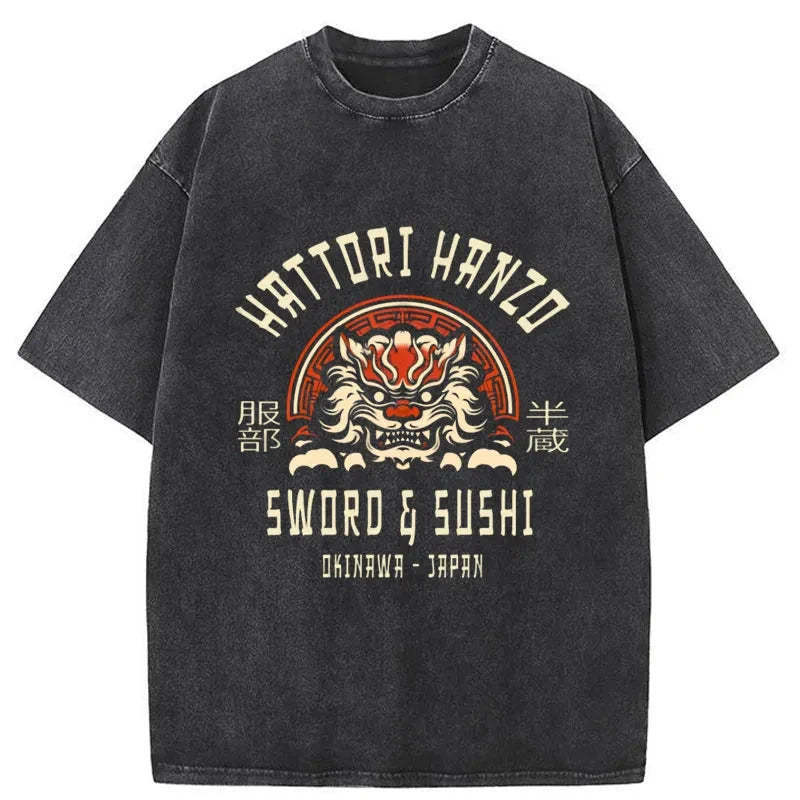 Hattori Hanzo Sword Washed T-Shirt Funny Graphic Gift For Friends Gifts For Friends