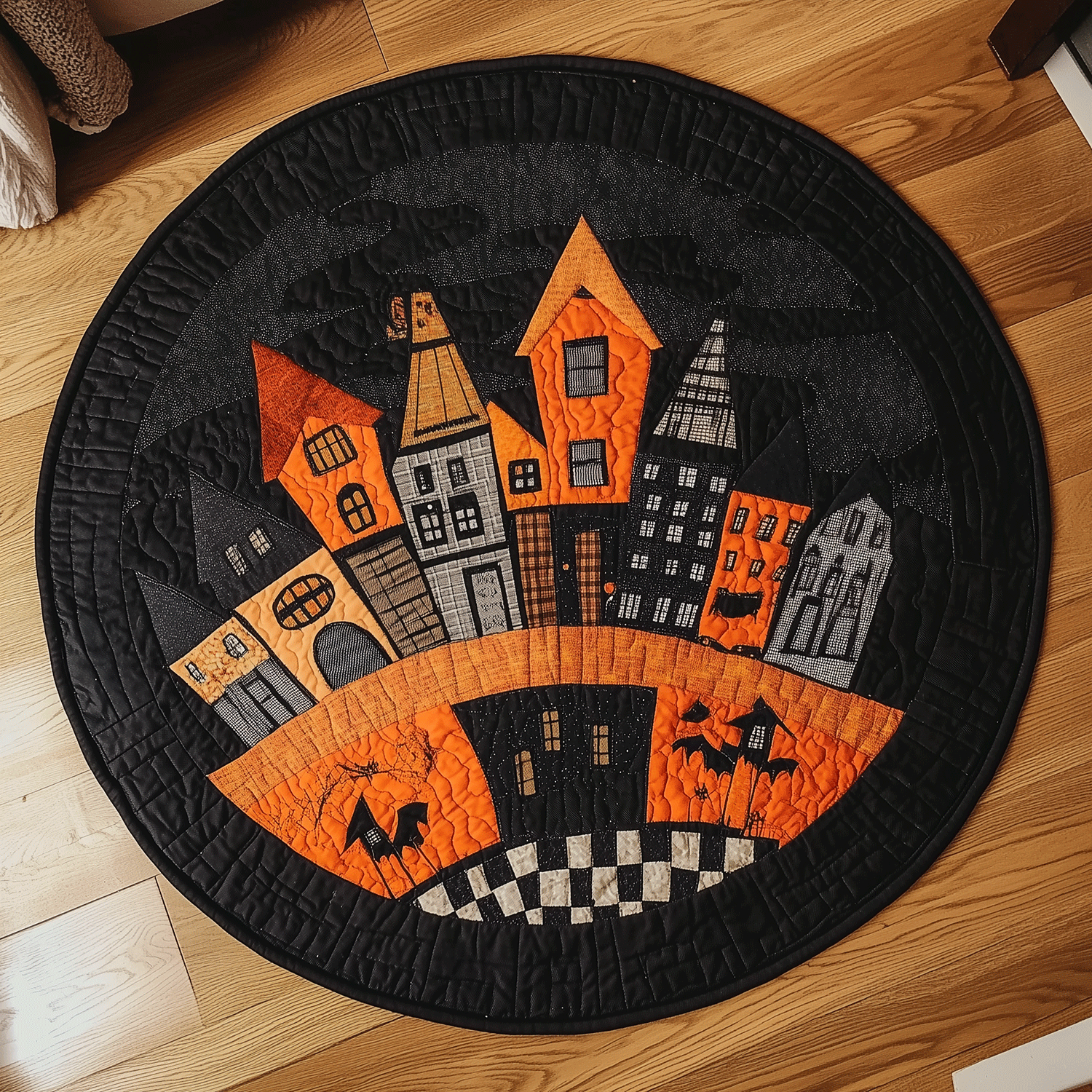 Haunted City Quilted Round Mat Unique Front Door Decor Things Teens Get For Christmas