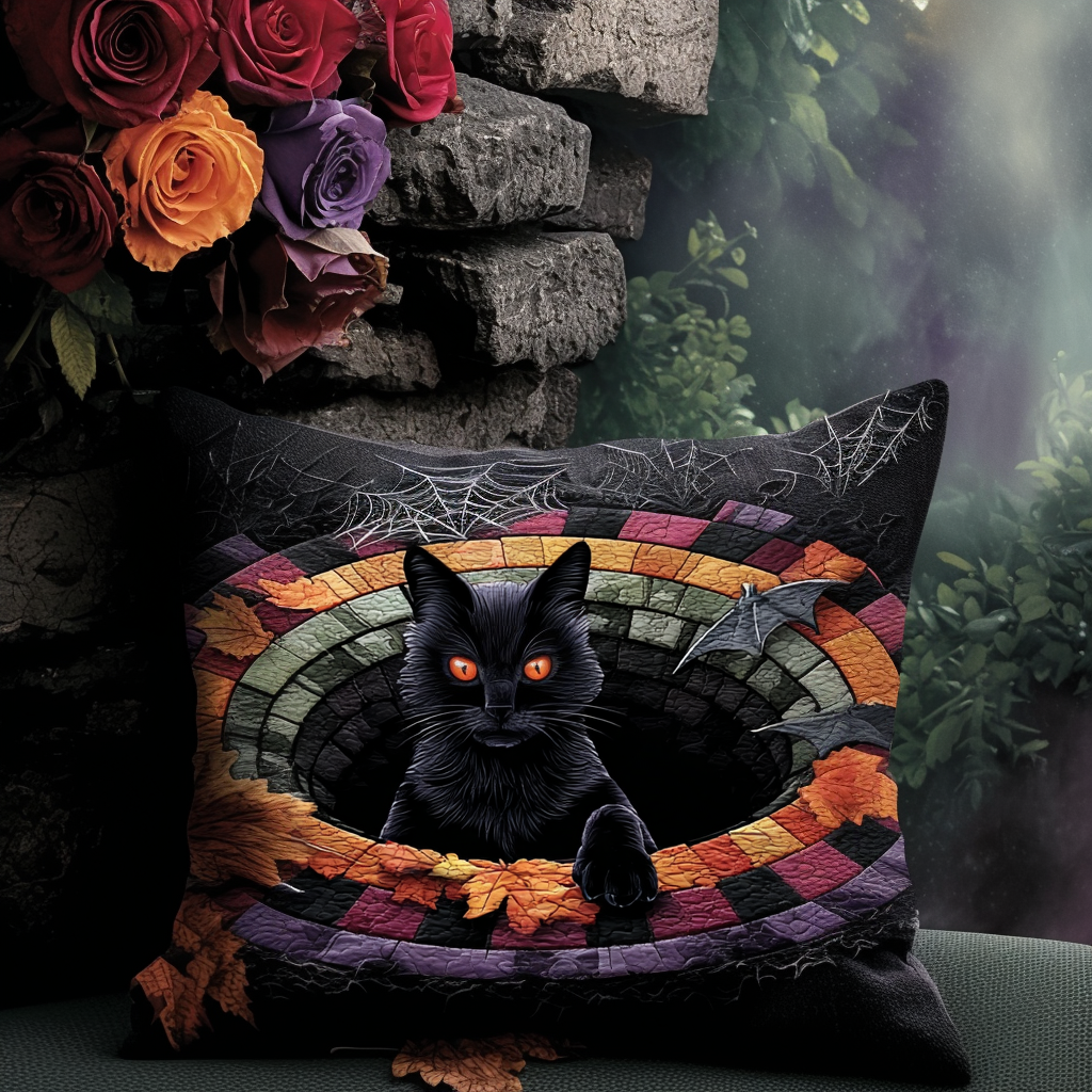 Haunted Eyes Quilted Pillow Case Holiday Pillow Case Weird Gifts For Cat Lovers