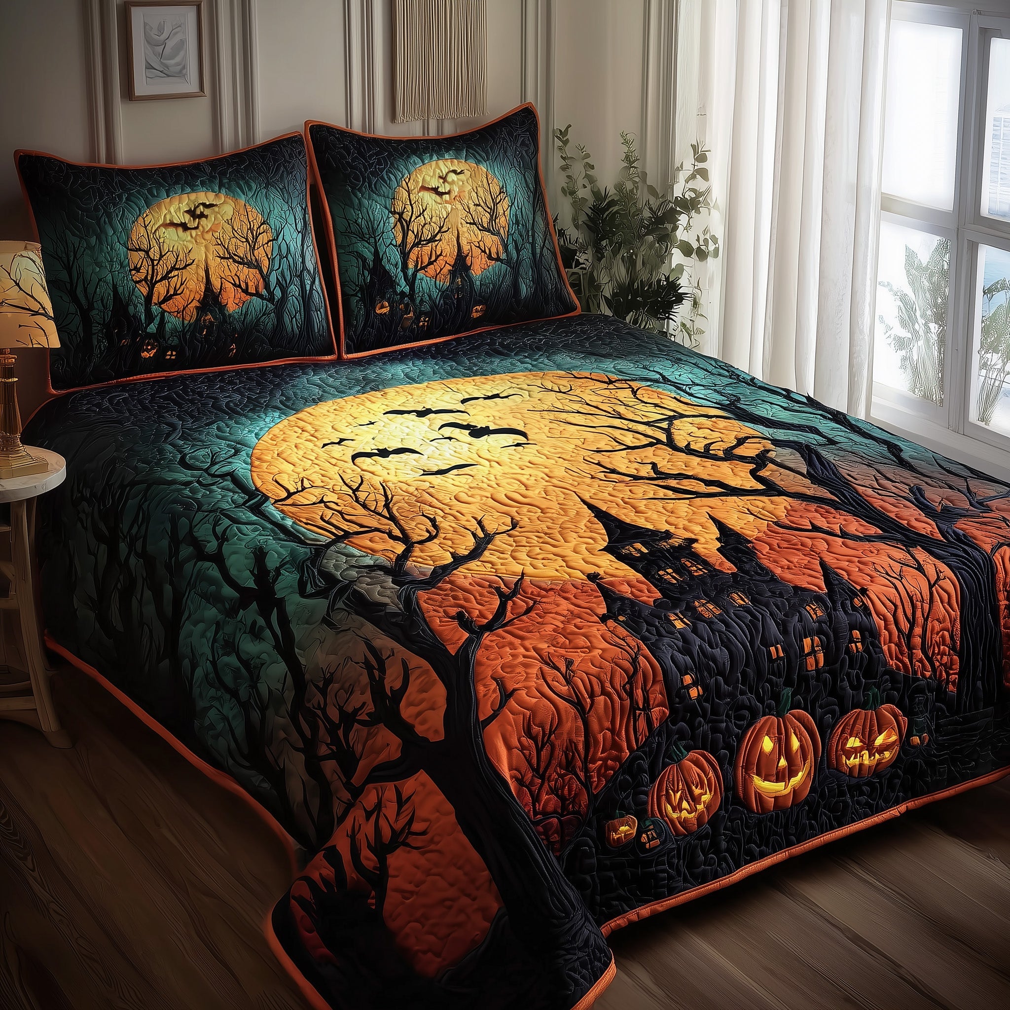 Haunted Forest Quilted Bedding Set For Couples