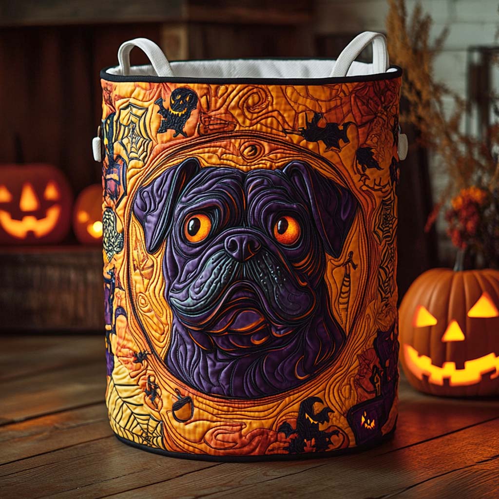 Haunted Frenchie Faces Quilted Laundry Basket Anniversary Merch Gift