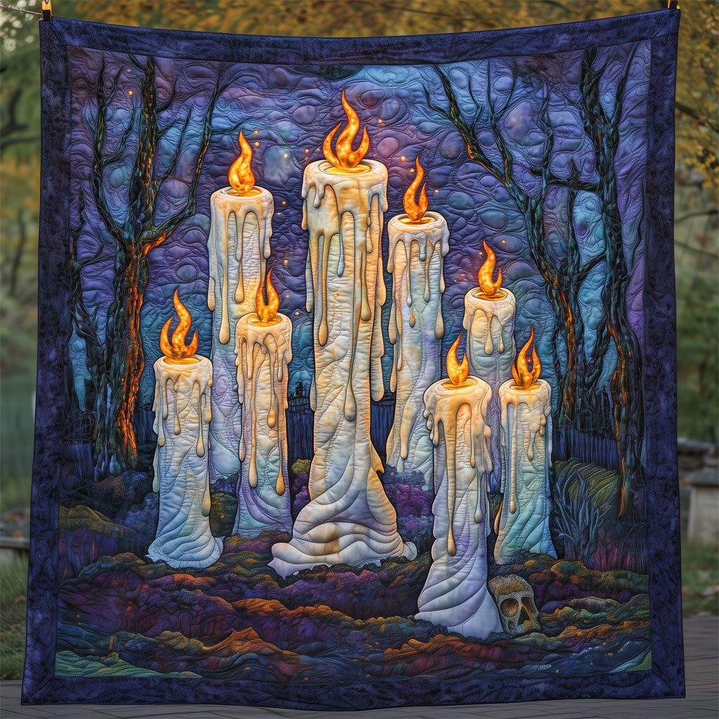 Haunted Graveyard Candle Quilted Blanket Throw Blankets For Couch Halloween Gift for Adults