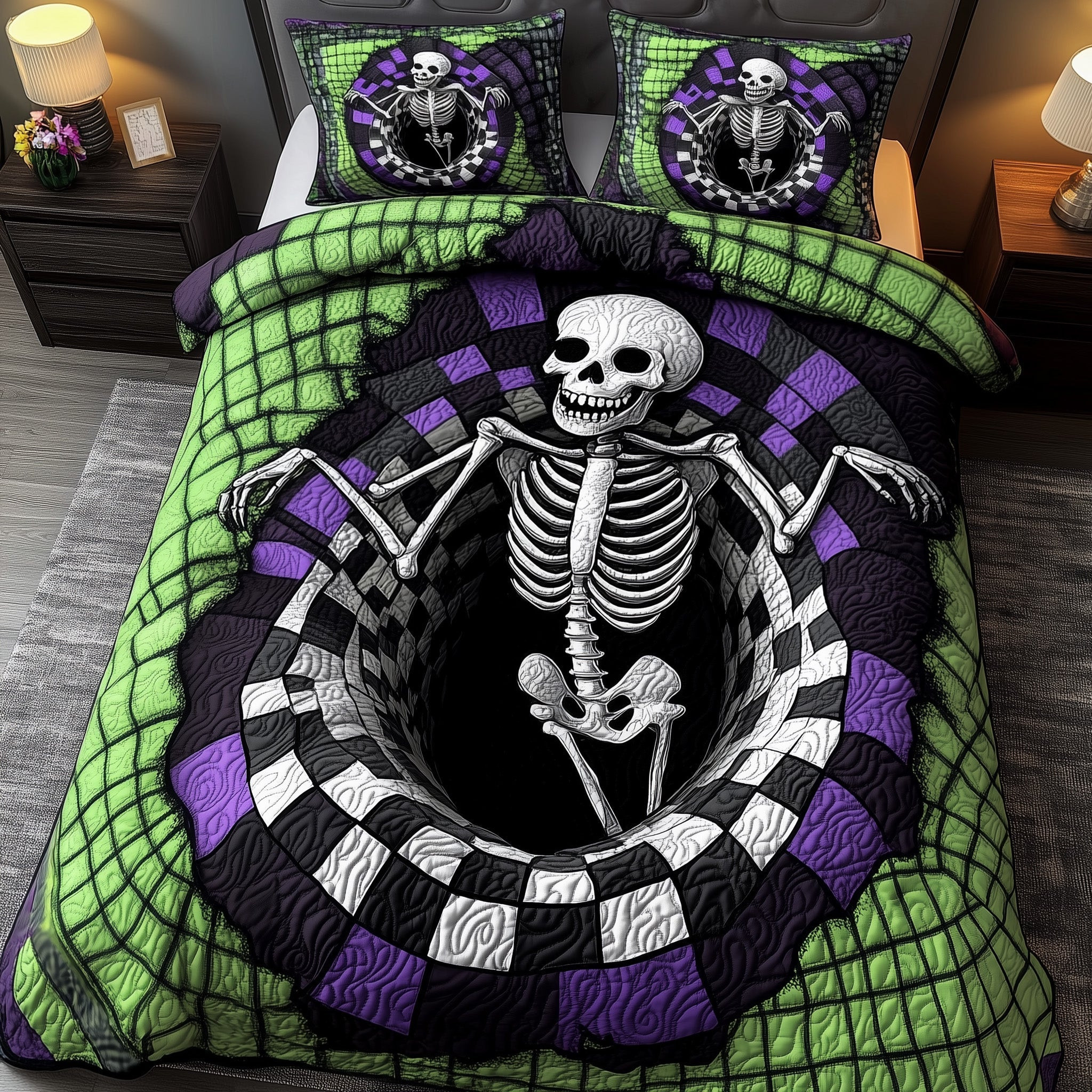 Haunted Halloween Quilted Bedding Set Skull And Bones Design Bedding Gifts