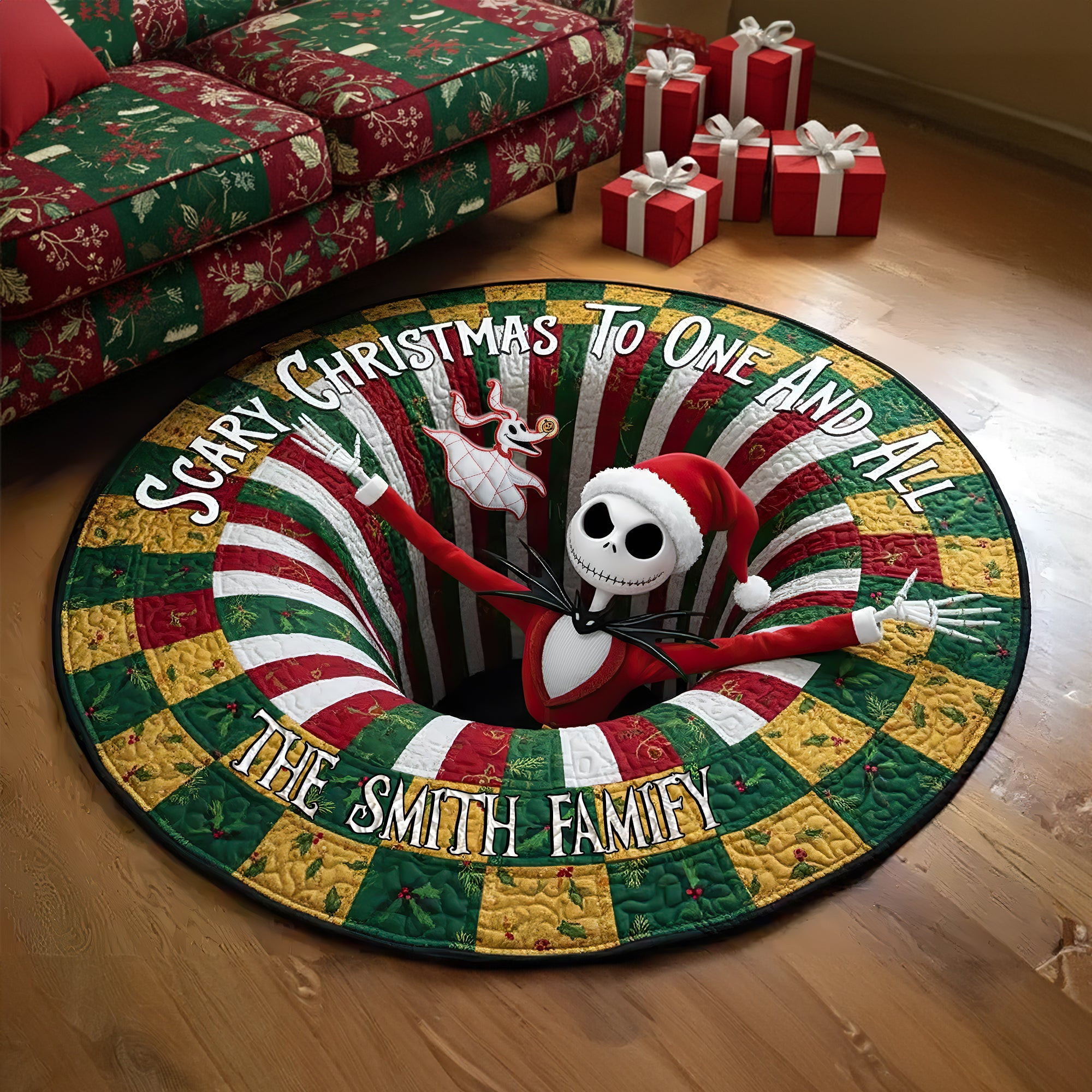 Haunted Holiday Family Round Mat - Personalized Christmas Gifts For Family - Novelty Christmas Ornaments Funny