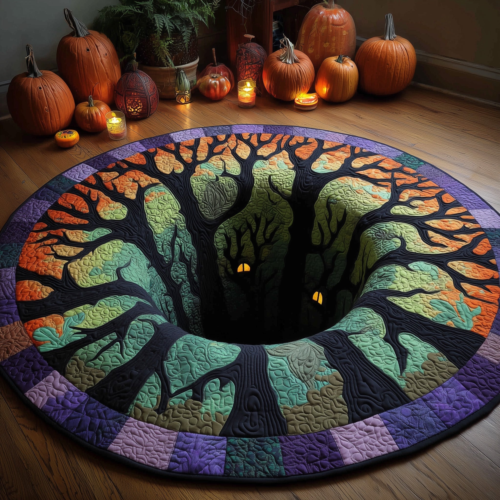 Haunted Hollow Quilted Round Mat Cozy Quilted Round Mat for Warm Ambiance