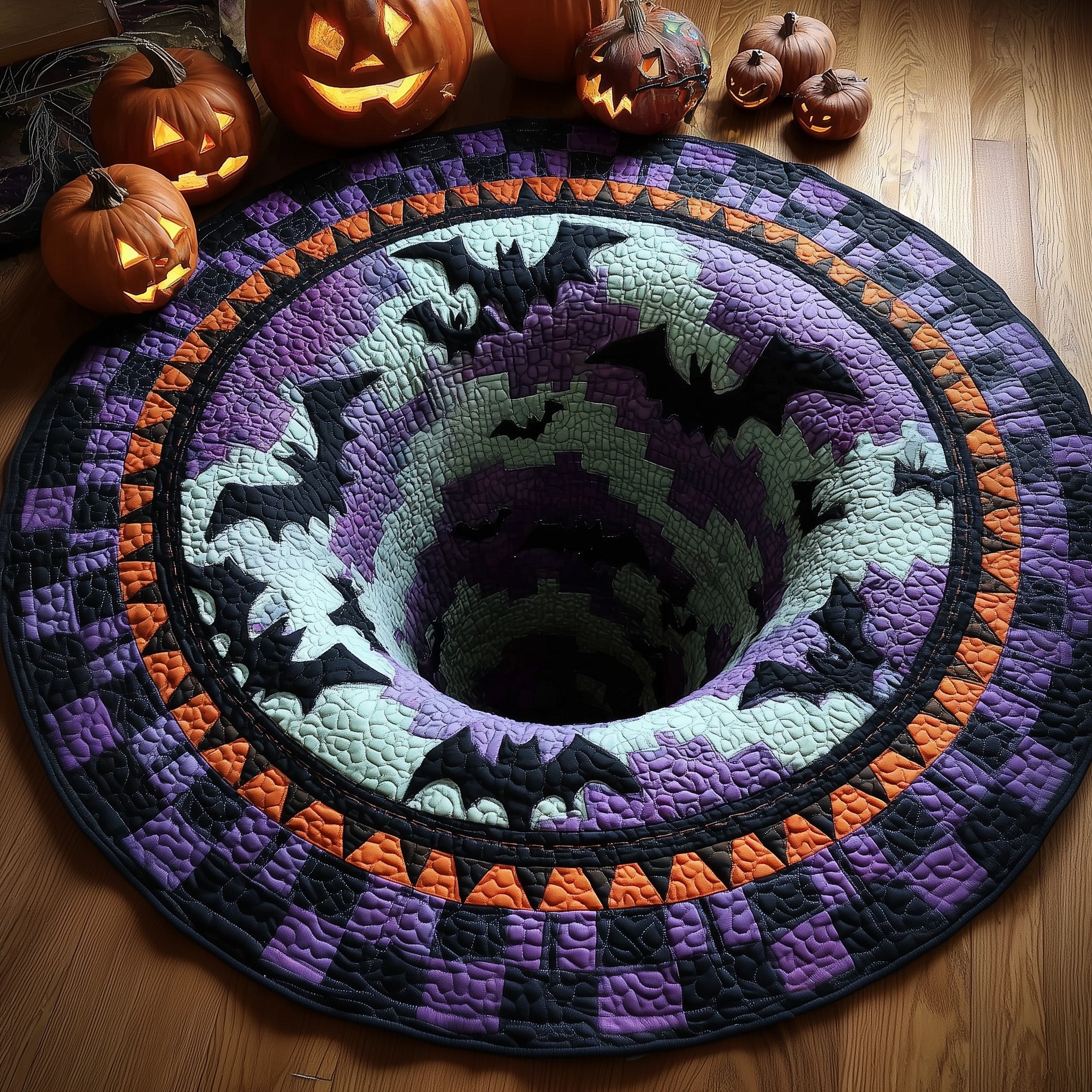 Haunted Hollow Quilted Round Mat Cozy Quilted Round Mat for Warm Ambiance
