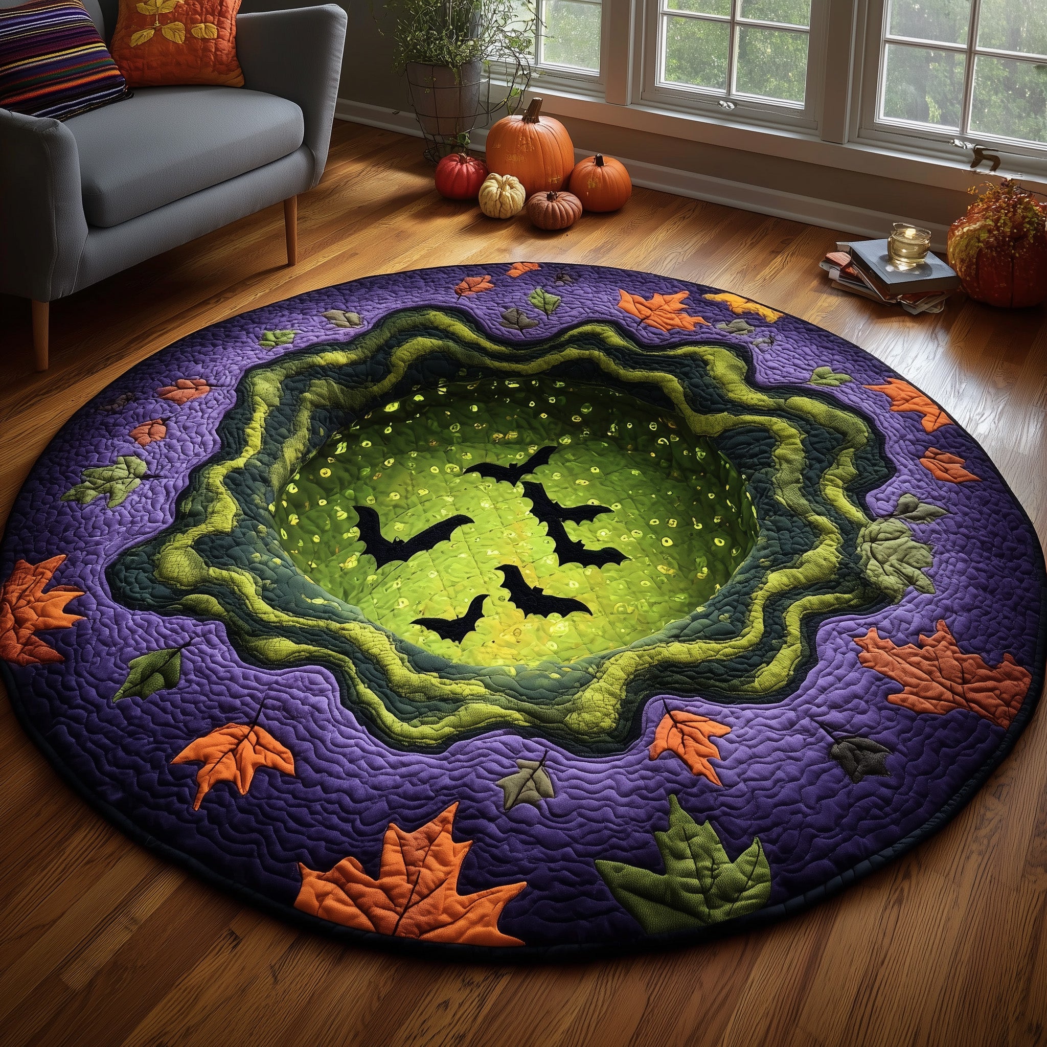 Haunted Hollow Quilted Round Mat Decorative Quilted Round Mat for Elegant Spaces