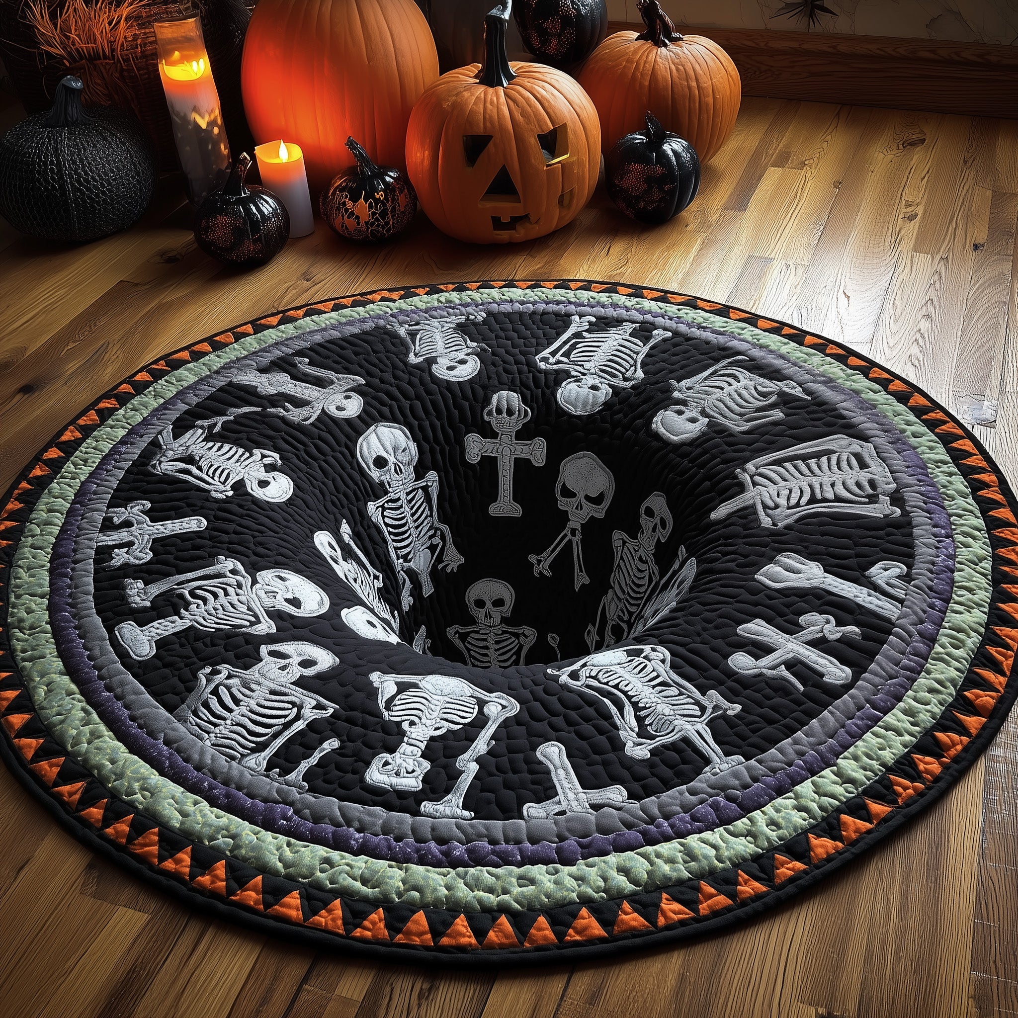 Haunted Hollow Quilted Round Mat Handcrafted Quilted Round Mat for Special Touch