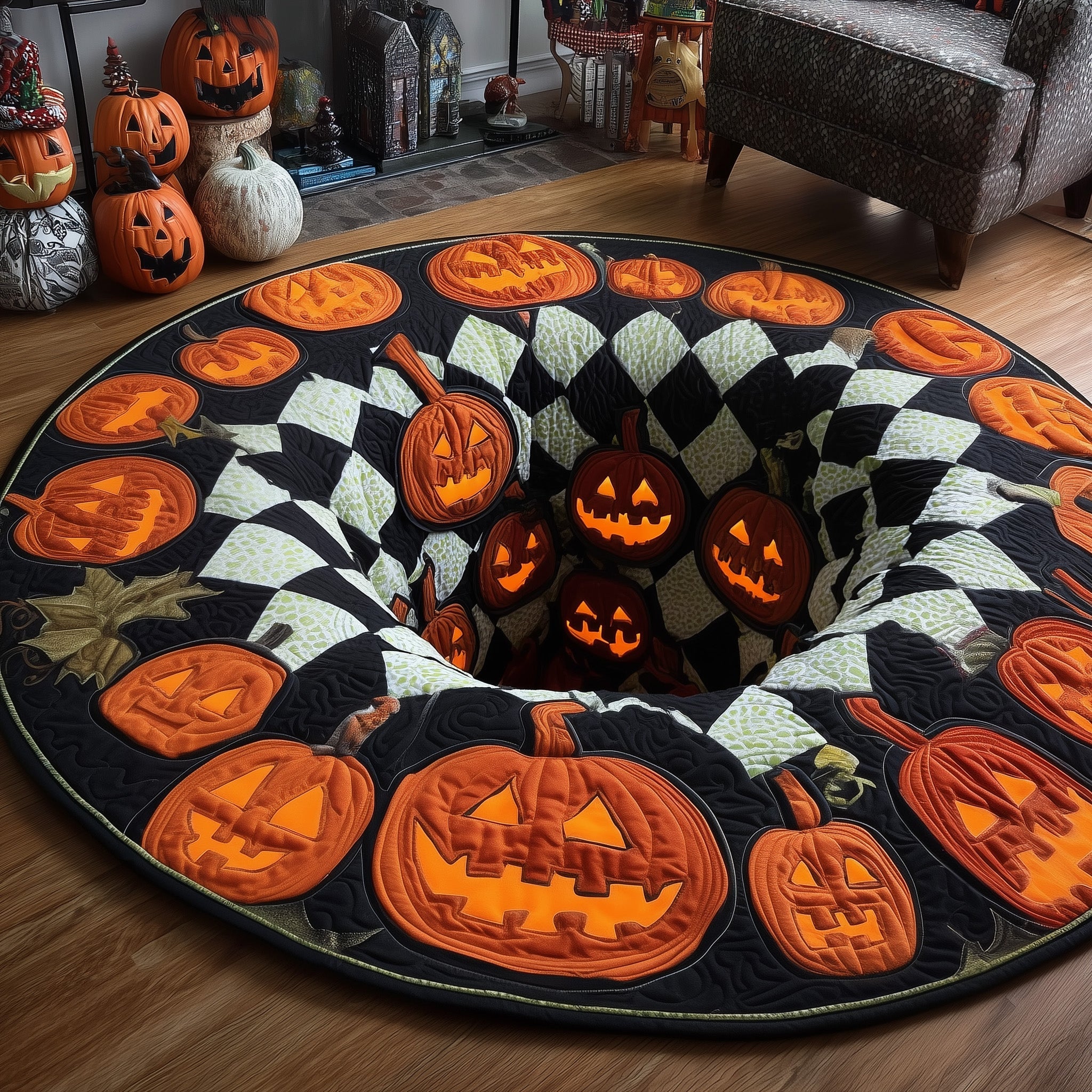 Haunted Hollow Quilted Round Mat Trendy Quilted Round Mat That Adds Charm