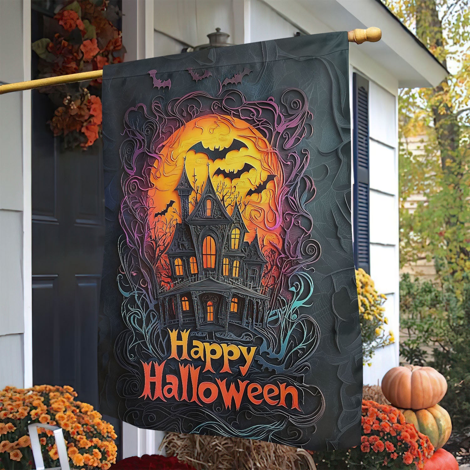 Haunted House Halloween Flag Happy Halloween Outdoor Decor Spooky Yard Decor Gift
