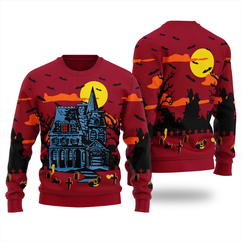 Haunted House Halloween Sweater For Men Exclusive Christmas Sweater Merch Gift Edition