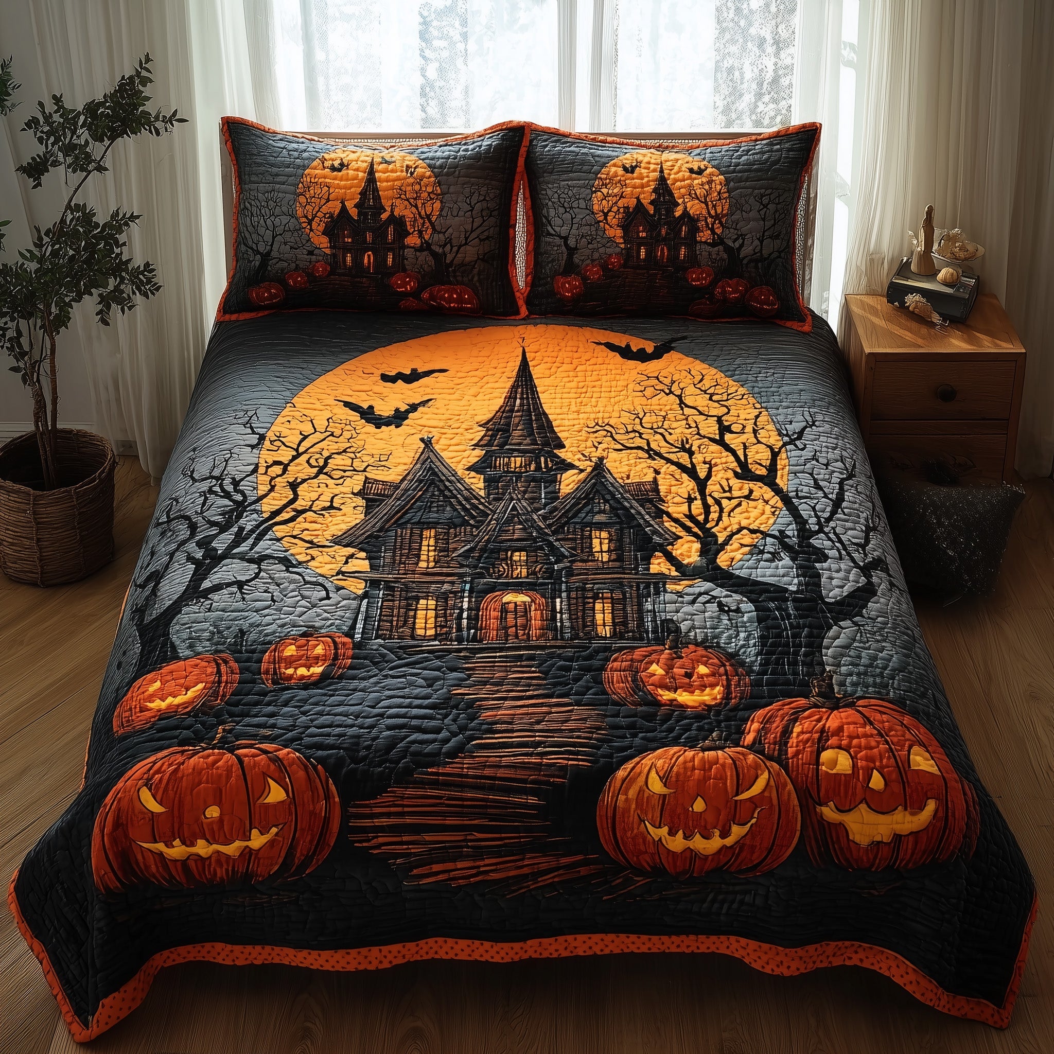 Haunted House Quilted Bedding Set For Couples