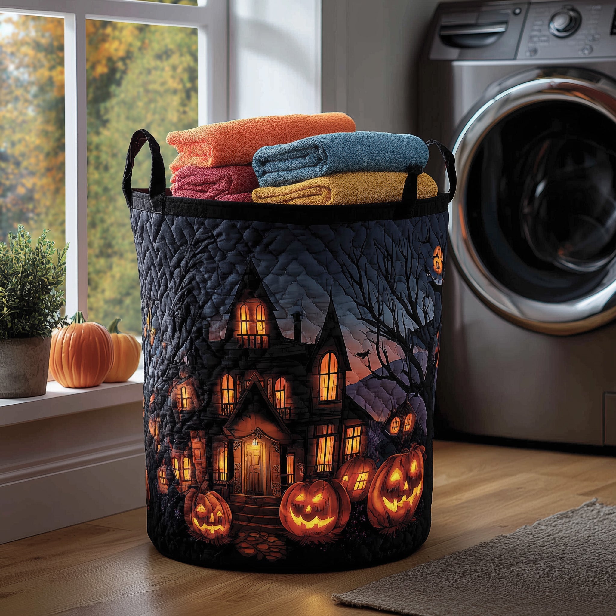 Haunted House Quilted Laundry Basket Halloween Birthday Gifts