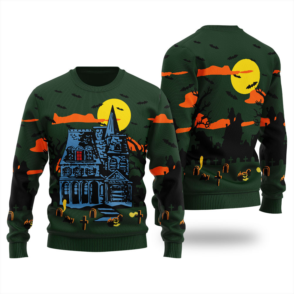 Haunted House Ugly Halloween Sweater Unique Holiday Merch Gift for Home and Family