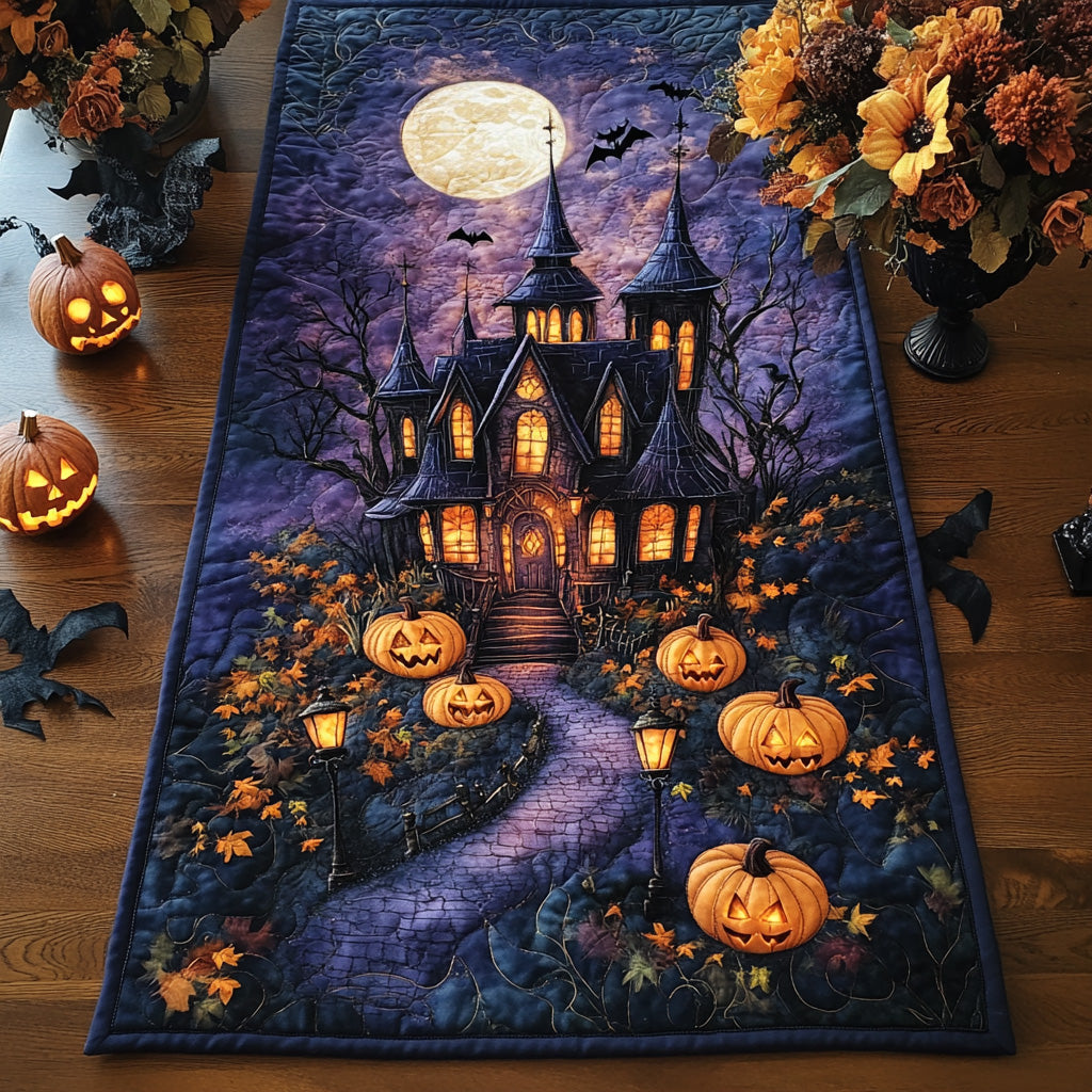 Haunted Howl Quilted Table Runner Halloween Witch Table Runner Kitchen Table Decor