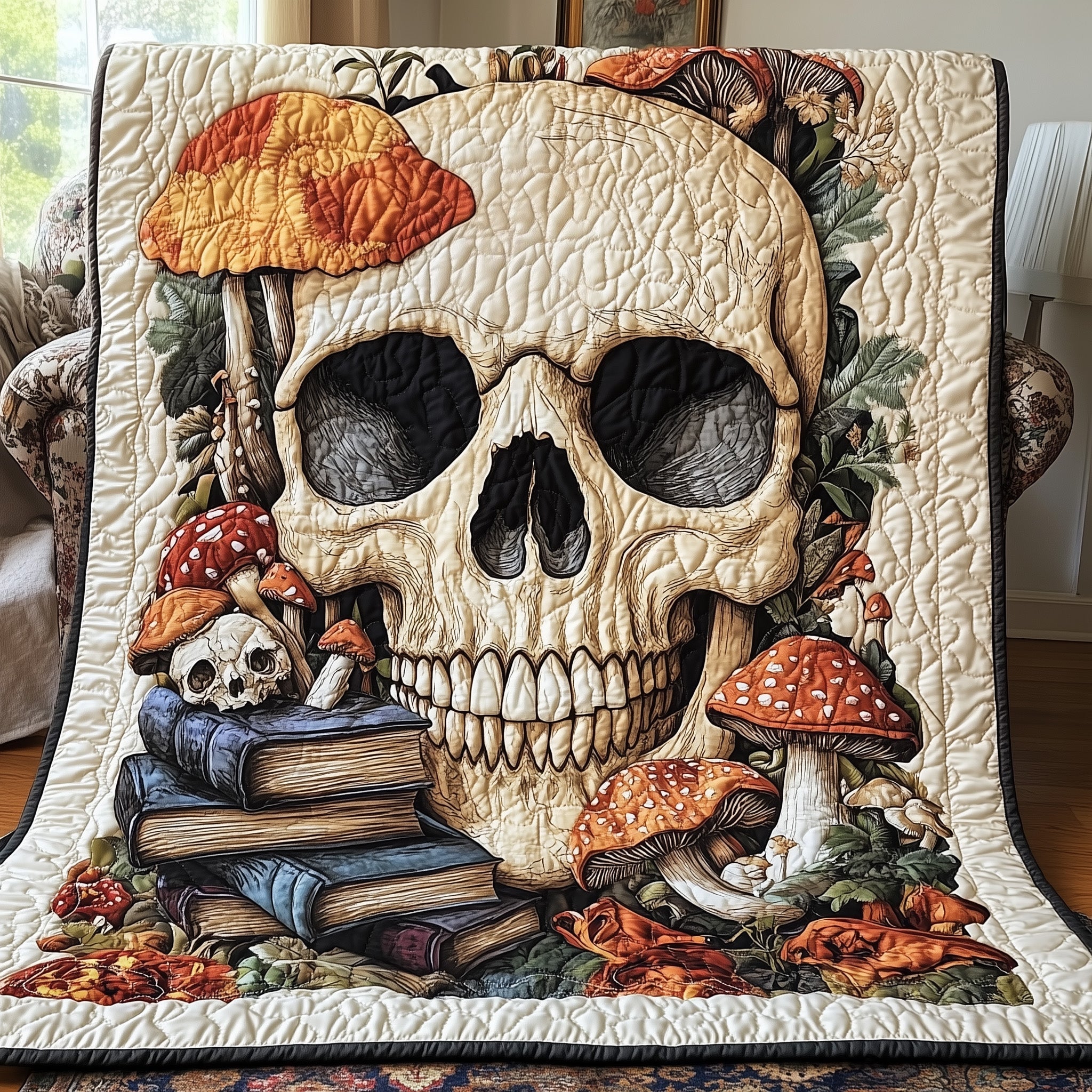 Haunted Library Quilted Blanket Cute Bed BlanketGreat Book Skull Presents