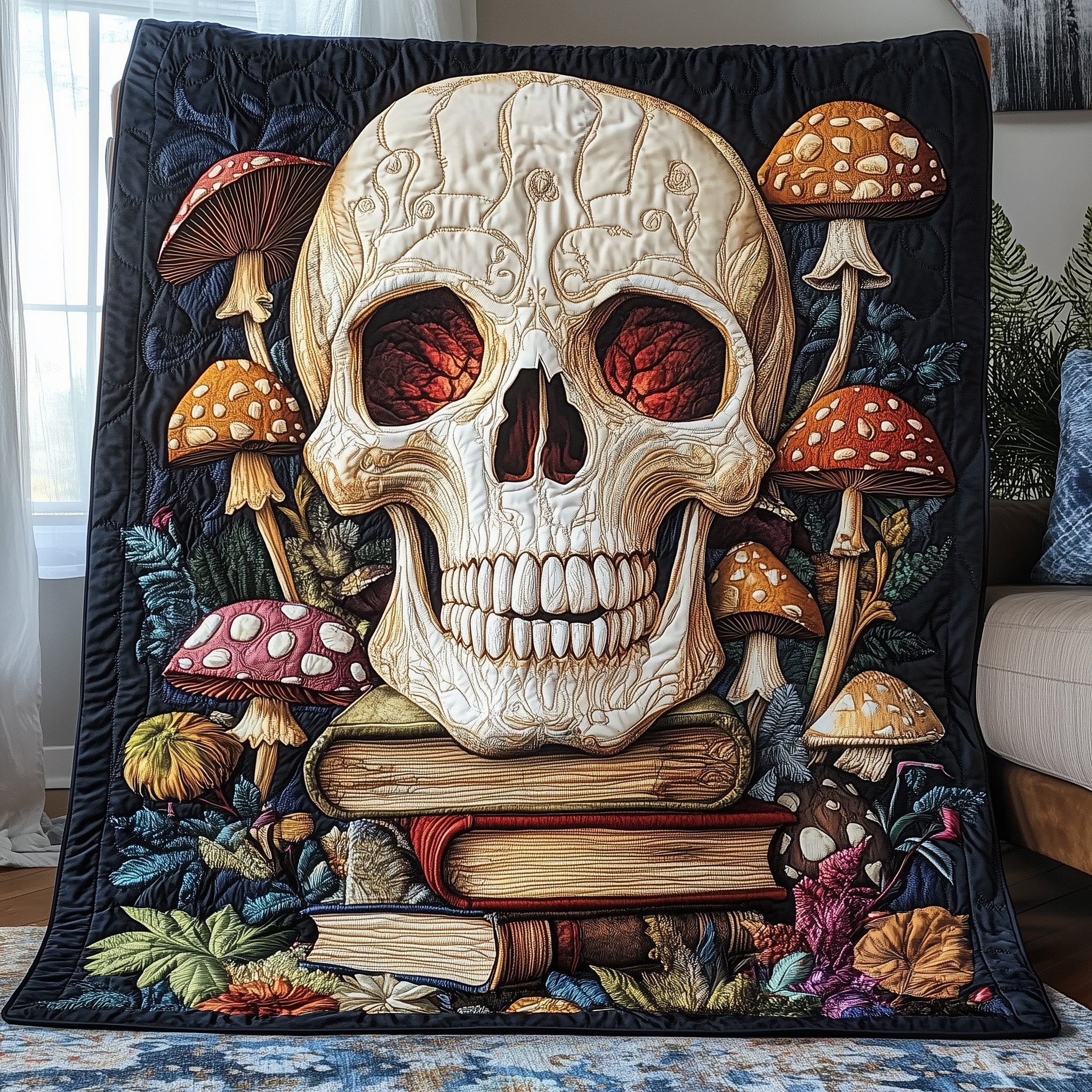 Haunted Library Quilted Blanket Cute Bed BlanketGreat Book Skull Themed Gifts