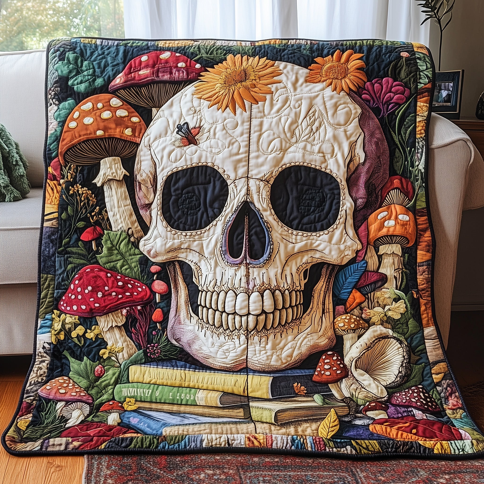 Haunted Library Quilted Blanket Cute Bed BlanketSkull Great Book Lover Gifts