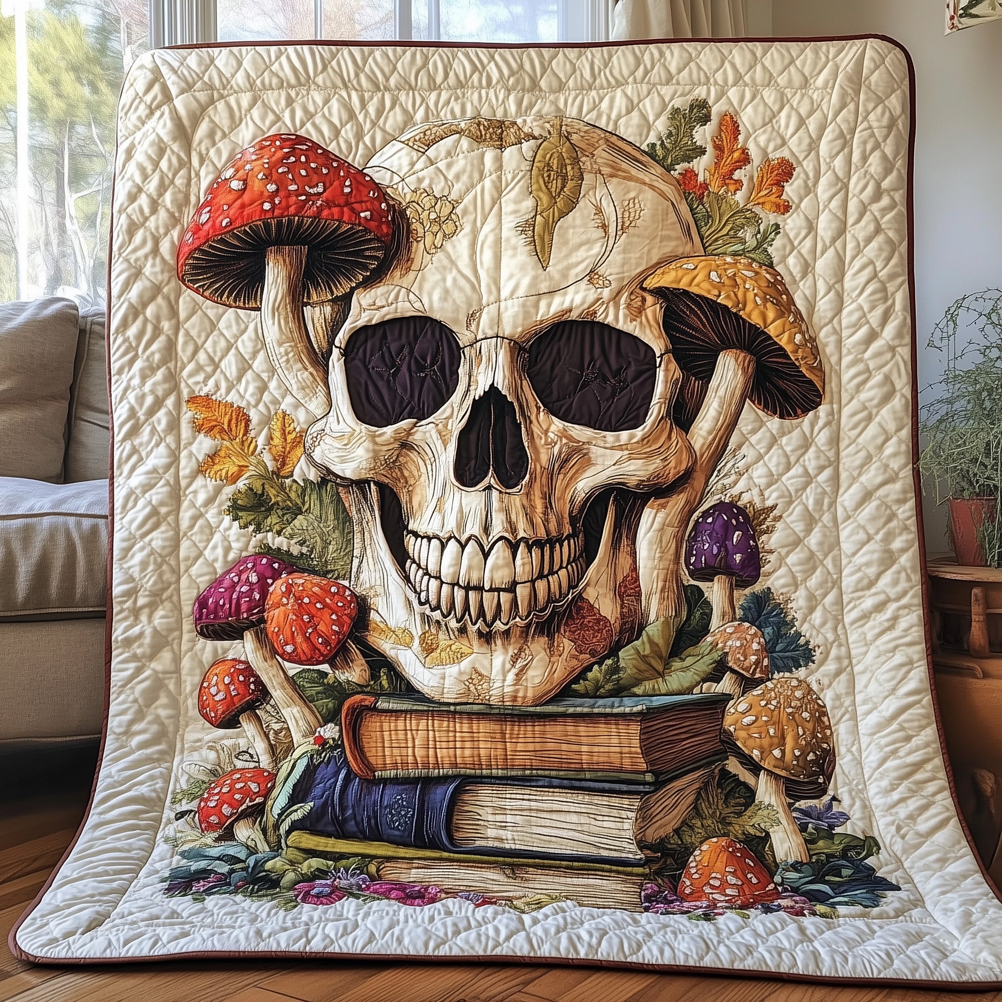 Haunted Library Quilted Blanket Cute Bed BlanketSkull Novelty Book Gifts