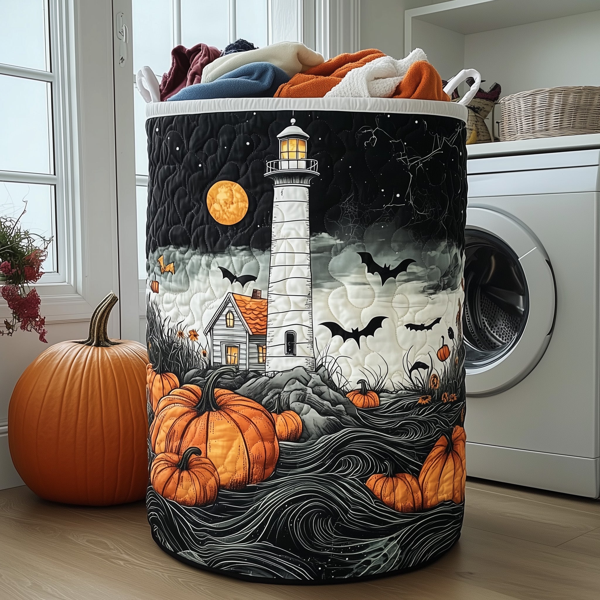 Haunted Lighthouse Quilted Laundry Basket Best Gift For Him