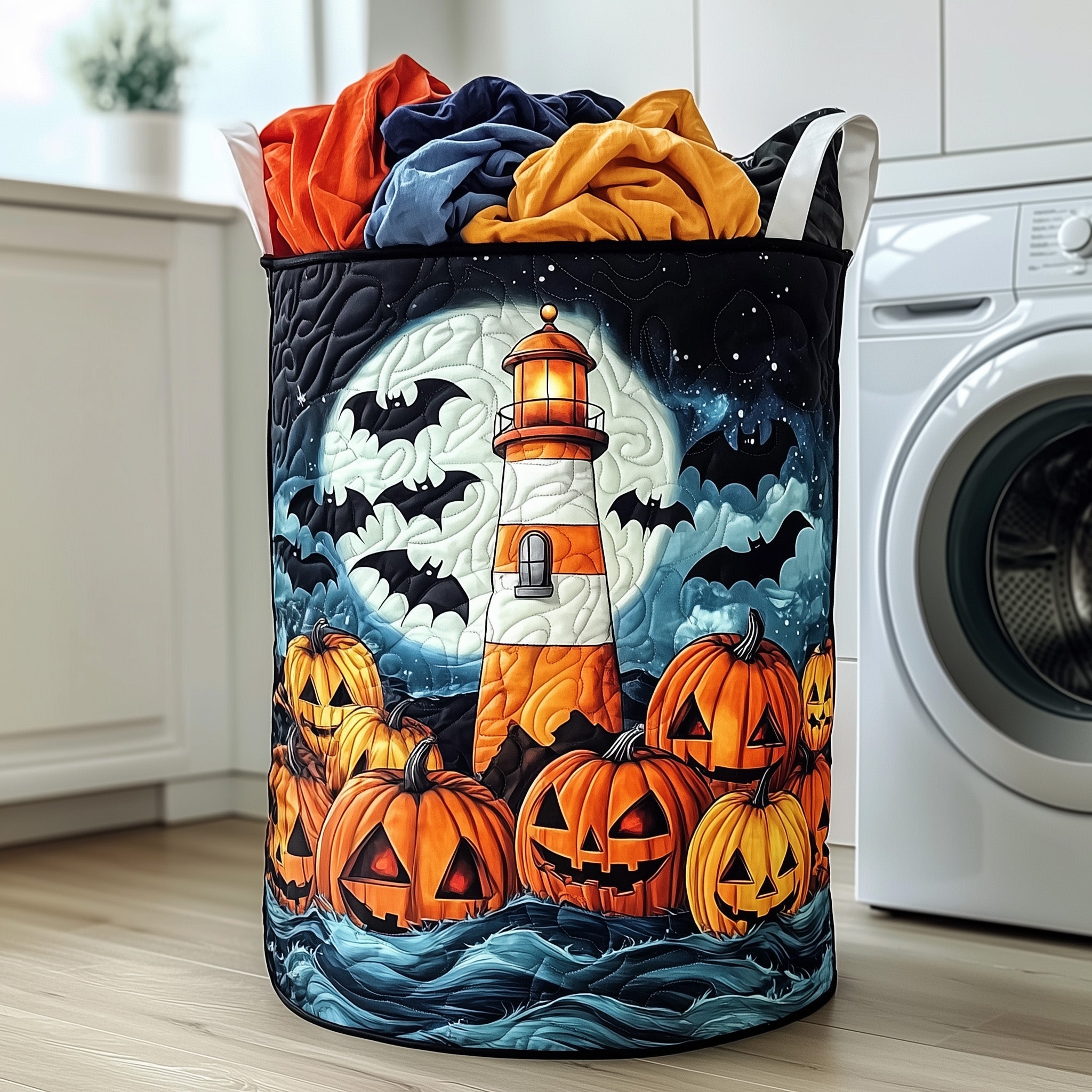 Haunted Lighthouse Quilted Laundry Basket Perfect Birthday Gift Idea