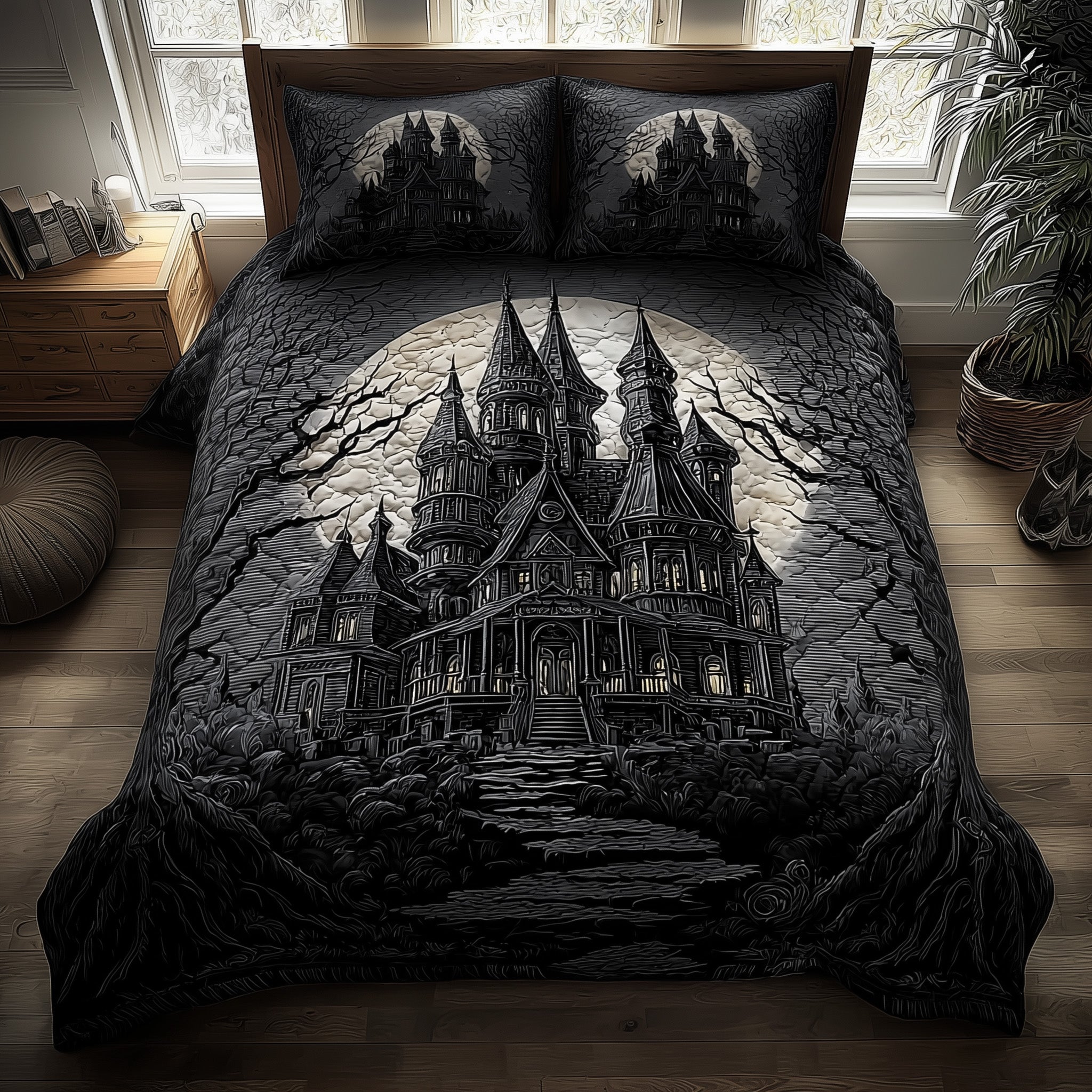 Haunted Manor Quilted Bedding Set Cotton Sateen