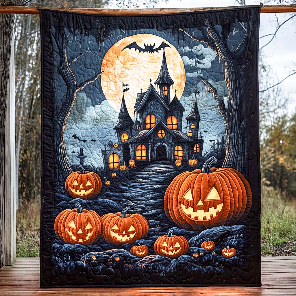 Haunted Manor Quilted Blanket Halloween Gifts For Adults
