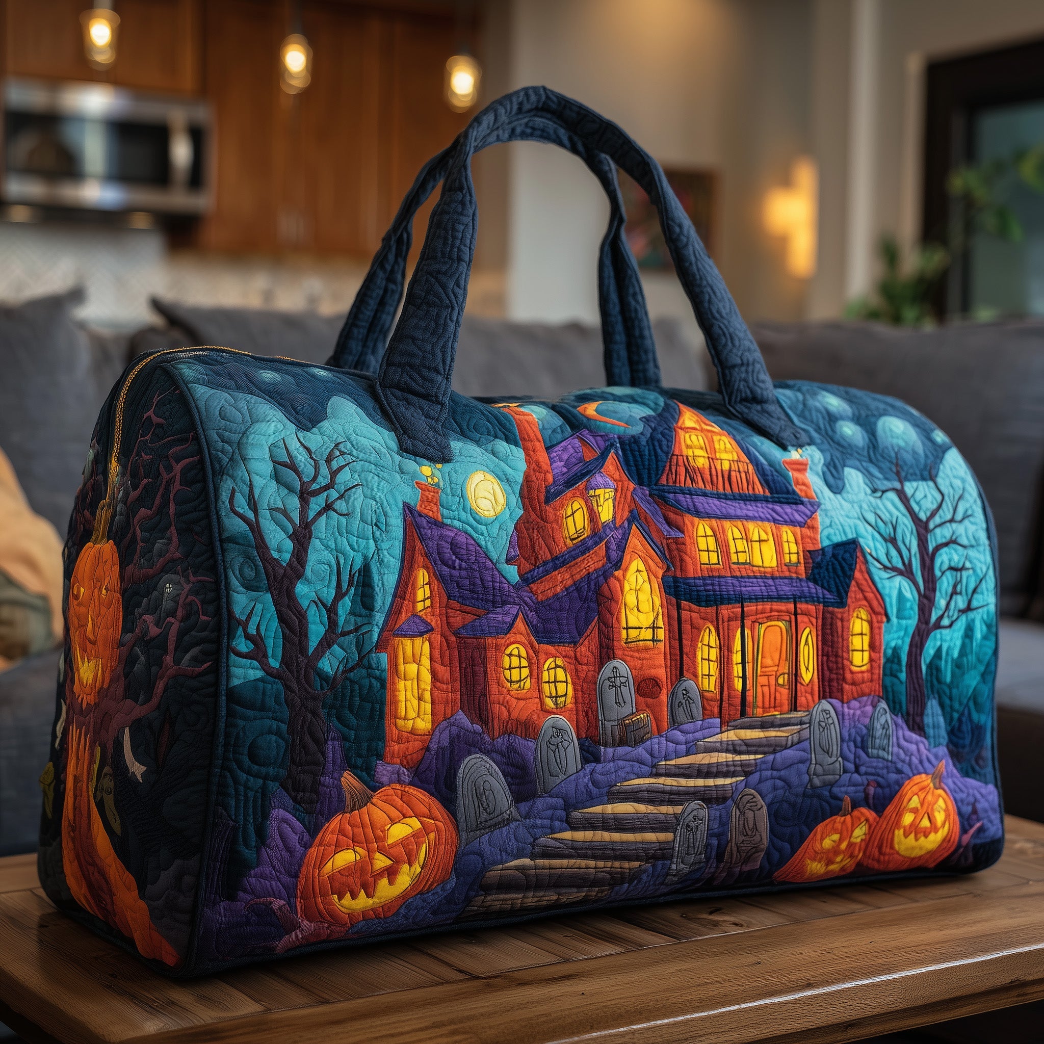 Haunted Manor Quilted Duffle Bag Easy To Clean Surface