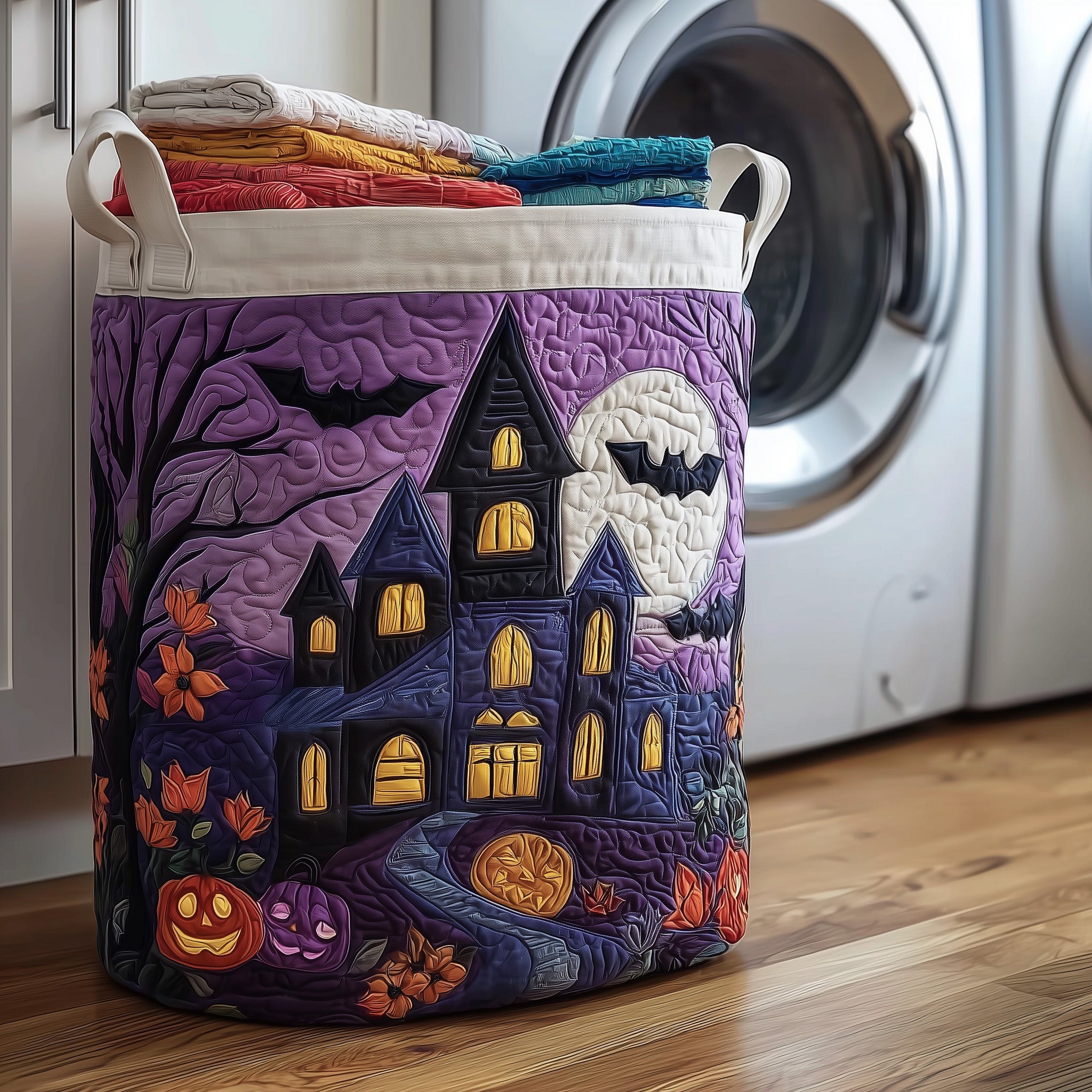 Haunted Manor Quilted Laundry Basket Scary Durable Basket Gift For Halloween's Days